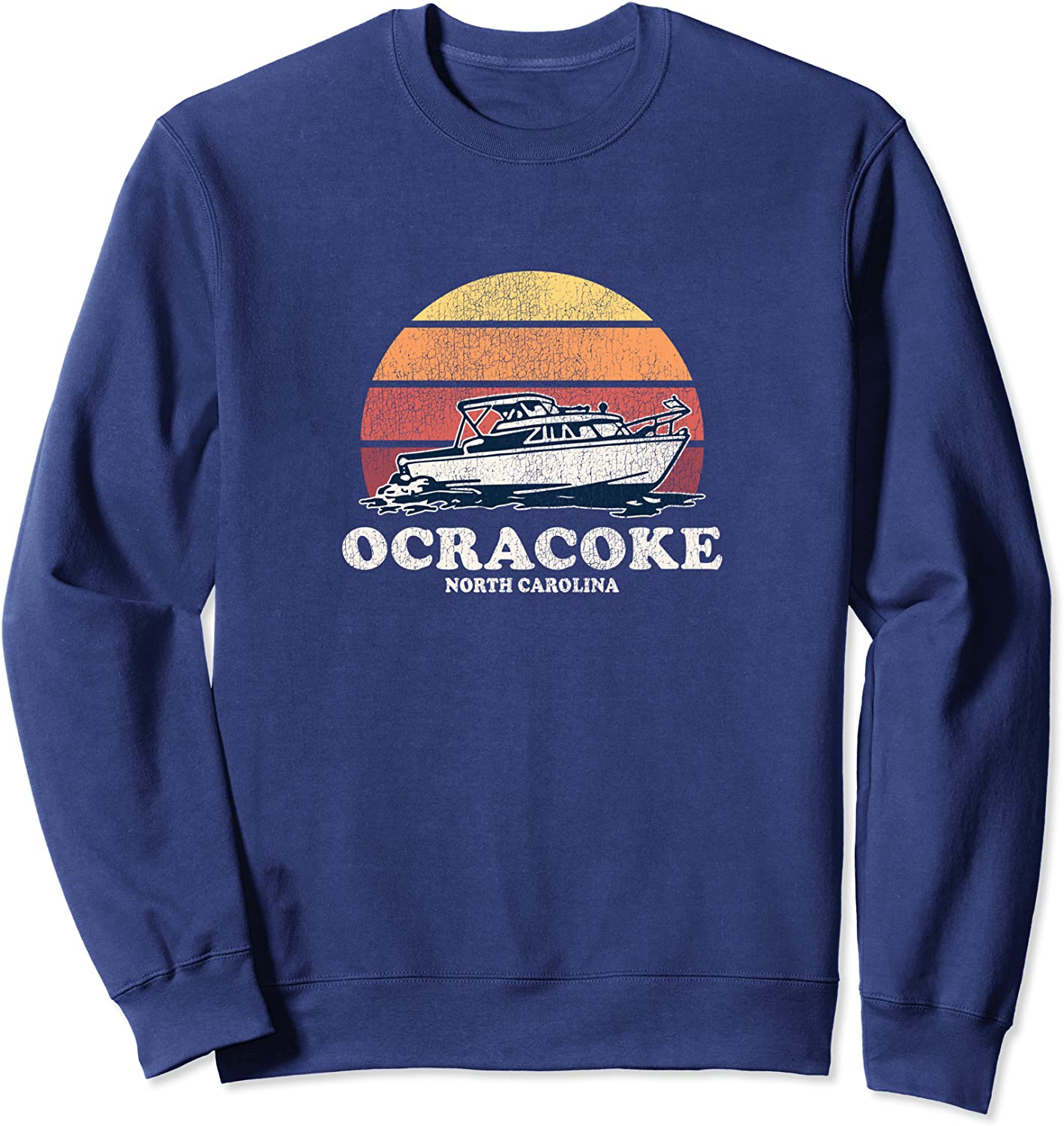 Ocracoke NC Vintage Boating 70s Retro Boat Design Sweatshirt