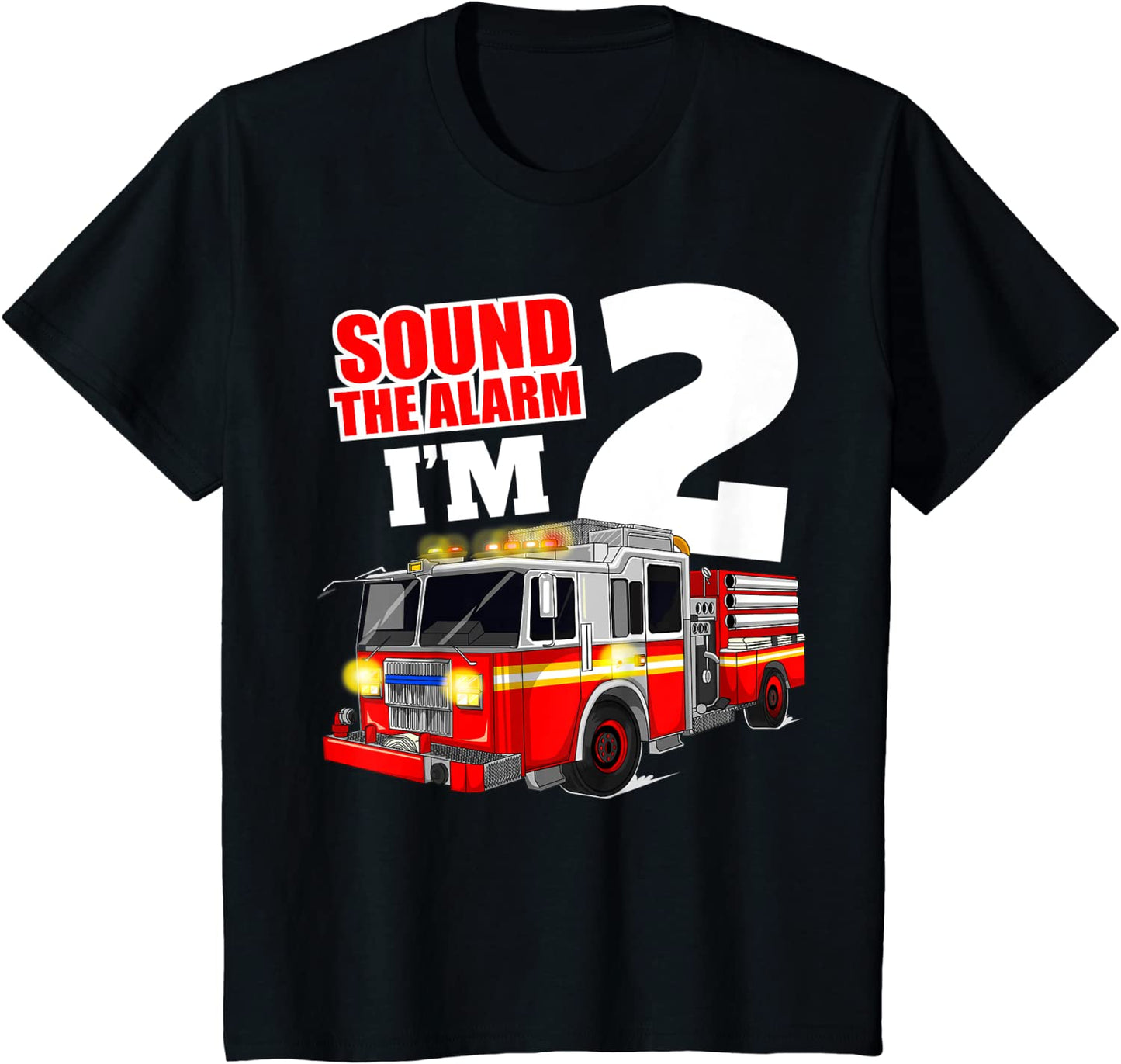 Kids Fire Truck 2nd Birthday Boy 2 Two Toddler Firefighter Kids T-Shirt