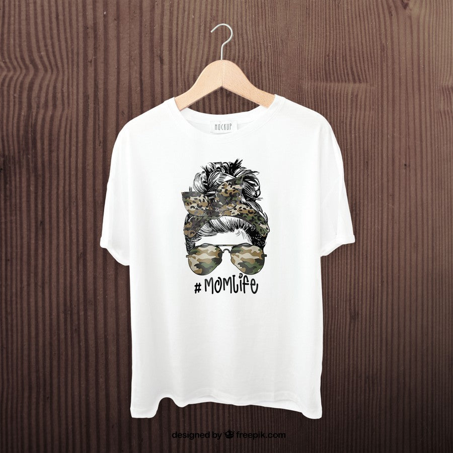Mom Life Camouflage Glasses Messy Bun Mom Mothers Day 2021 T-Shirt
