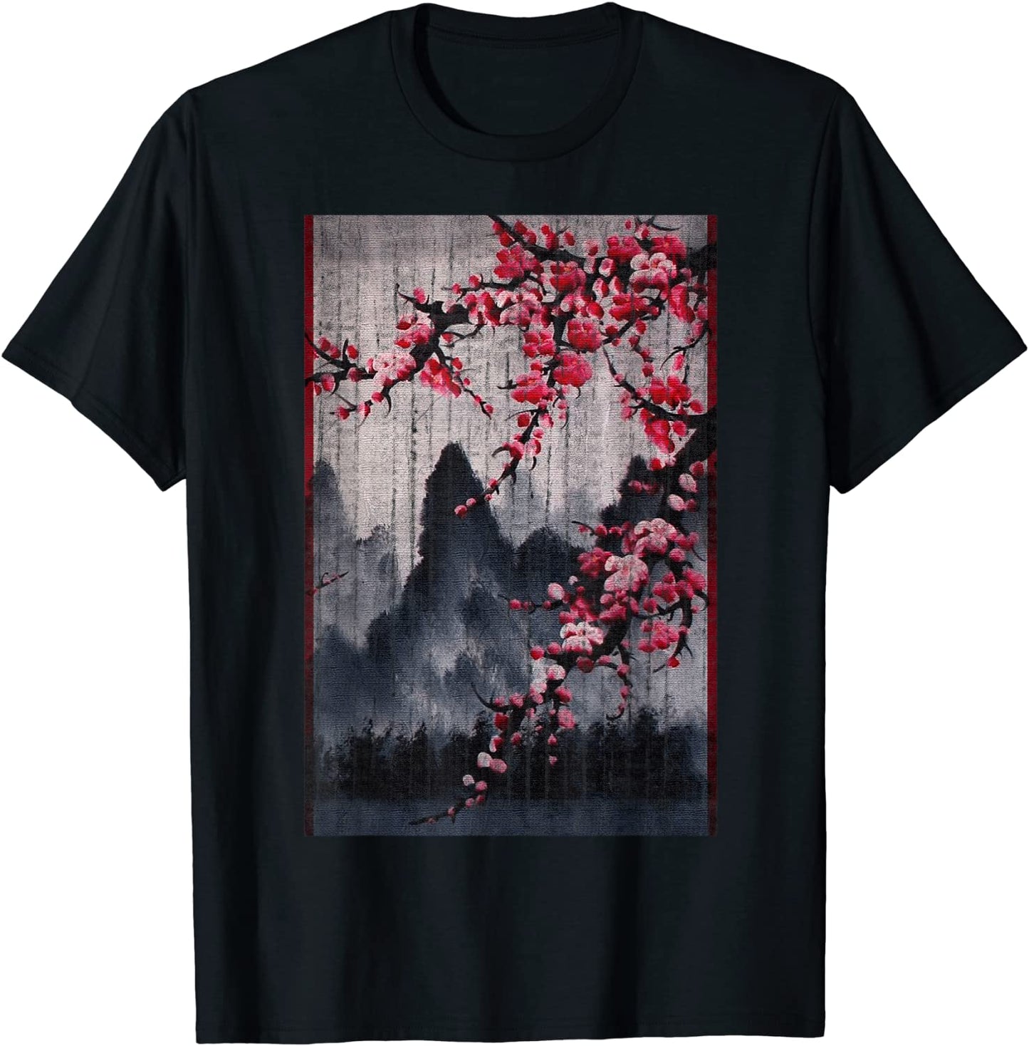 Vintage Cherry Blossom Woodblock Tee Japanese Graphical Art T-Shirt