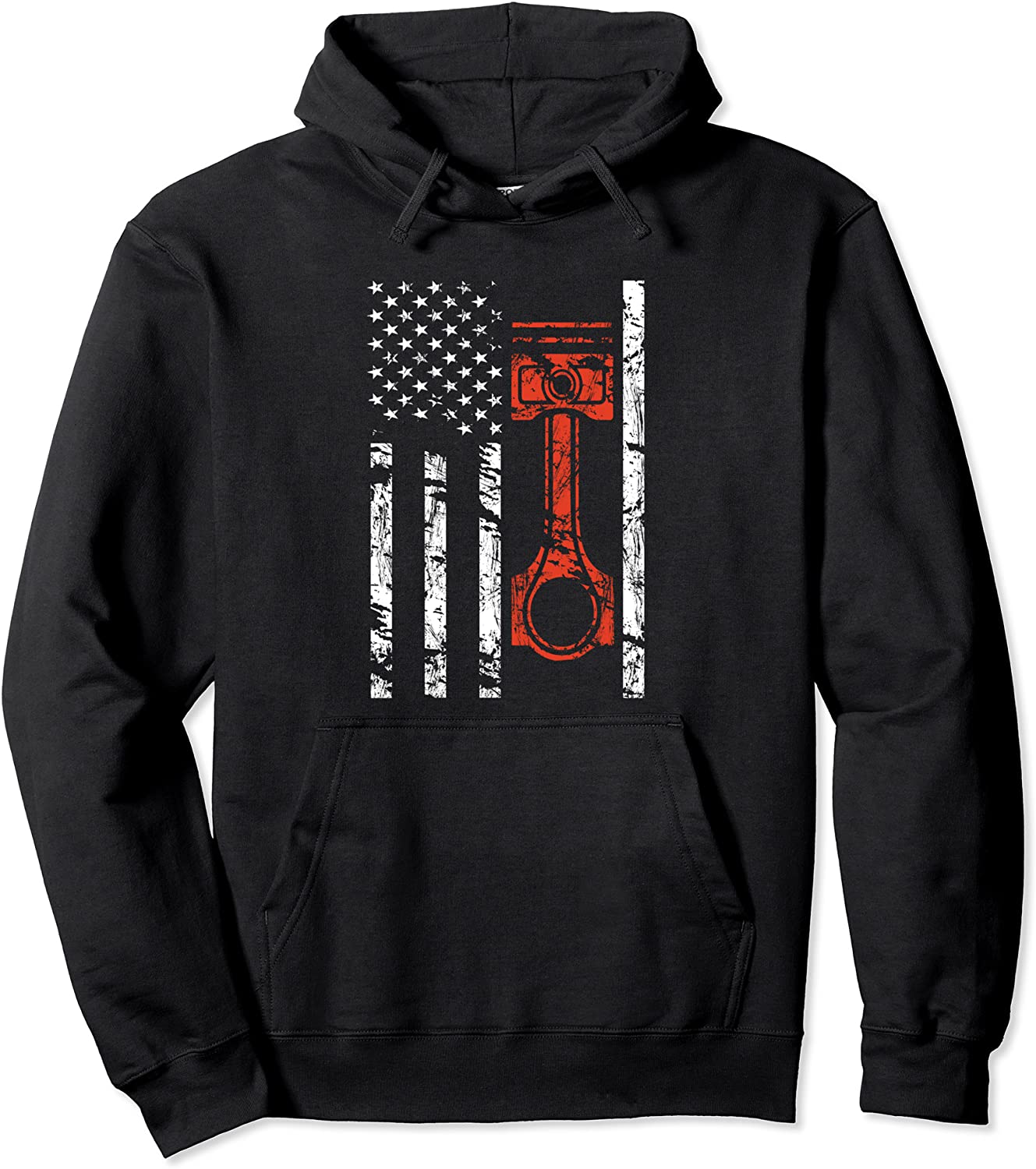 Vintage American Flag and Piston Muscle Car Pullover Hoodie