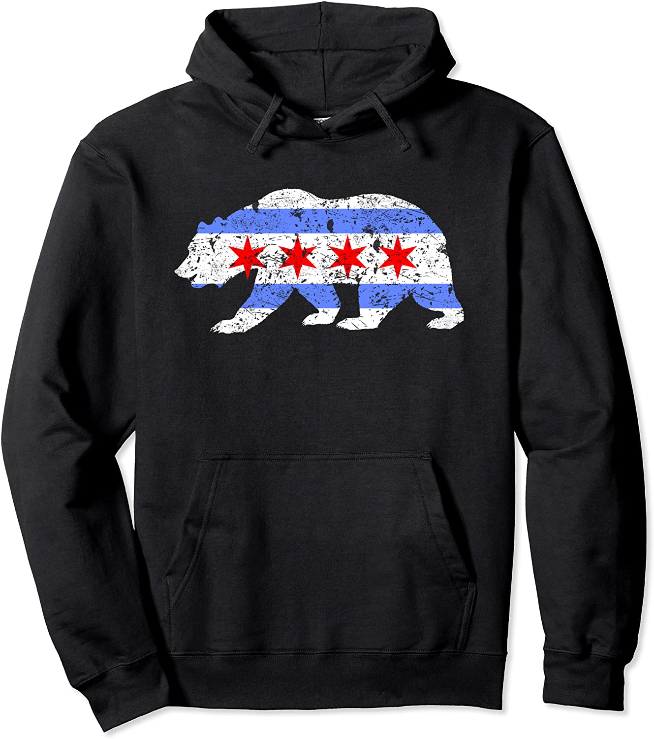 Chicago City Flag Distressed Bear Gift Pullover Hoodie
