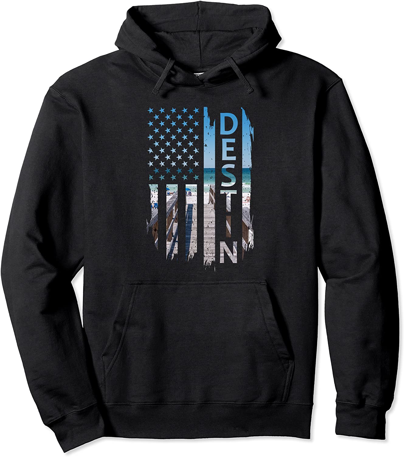 Destin Florida Summer Sunset American Flag Patriotic Pullover Hoodie