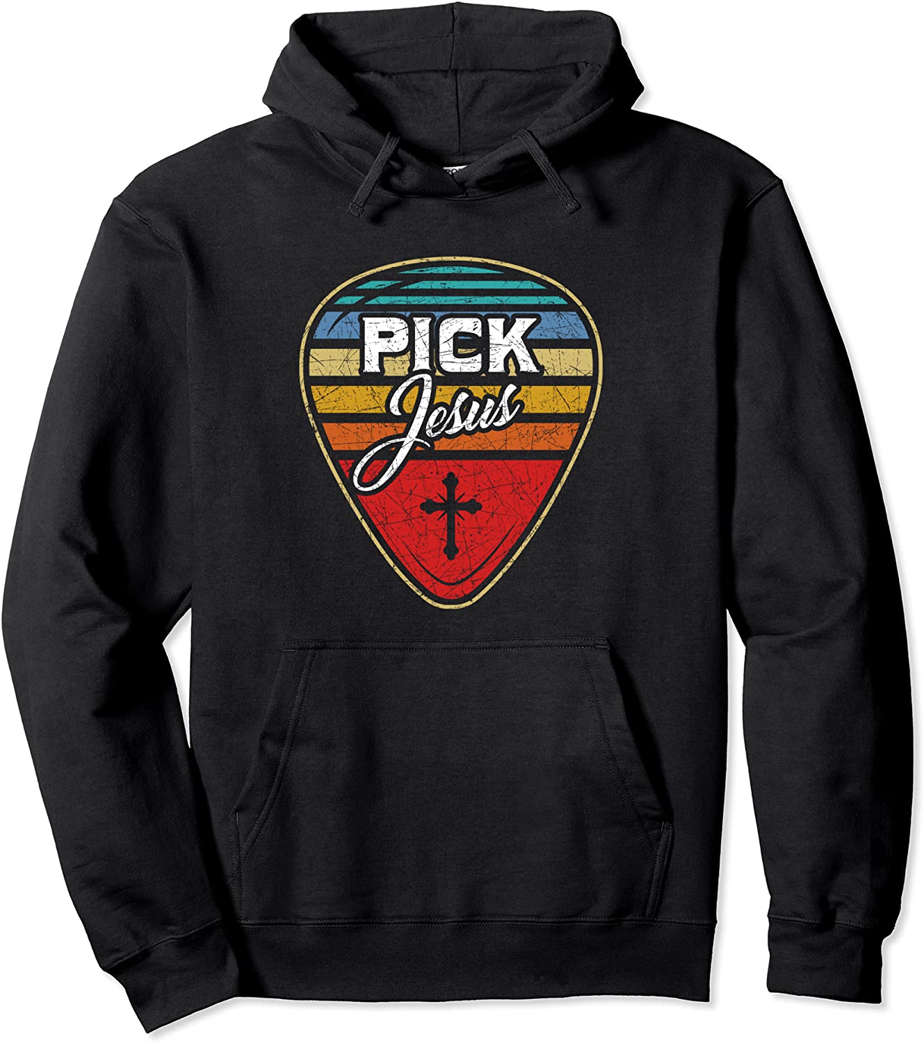 Retro Guitarist Guitar Pick Christian Music Jesus Pullover Hoodie