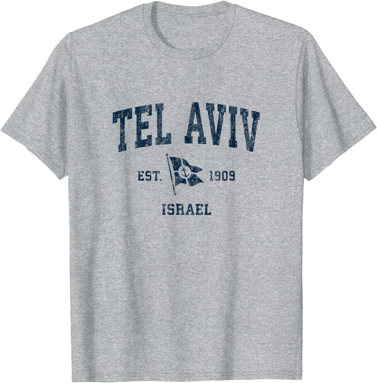 Tel Aviv Israel Vintage Sports Navy Boat Anchor Flag T-Shirt