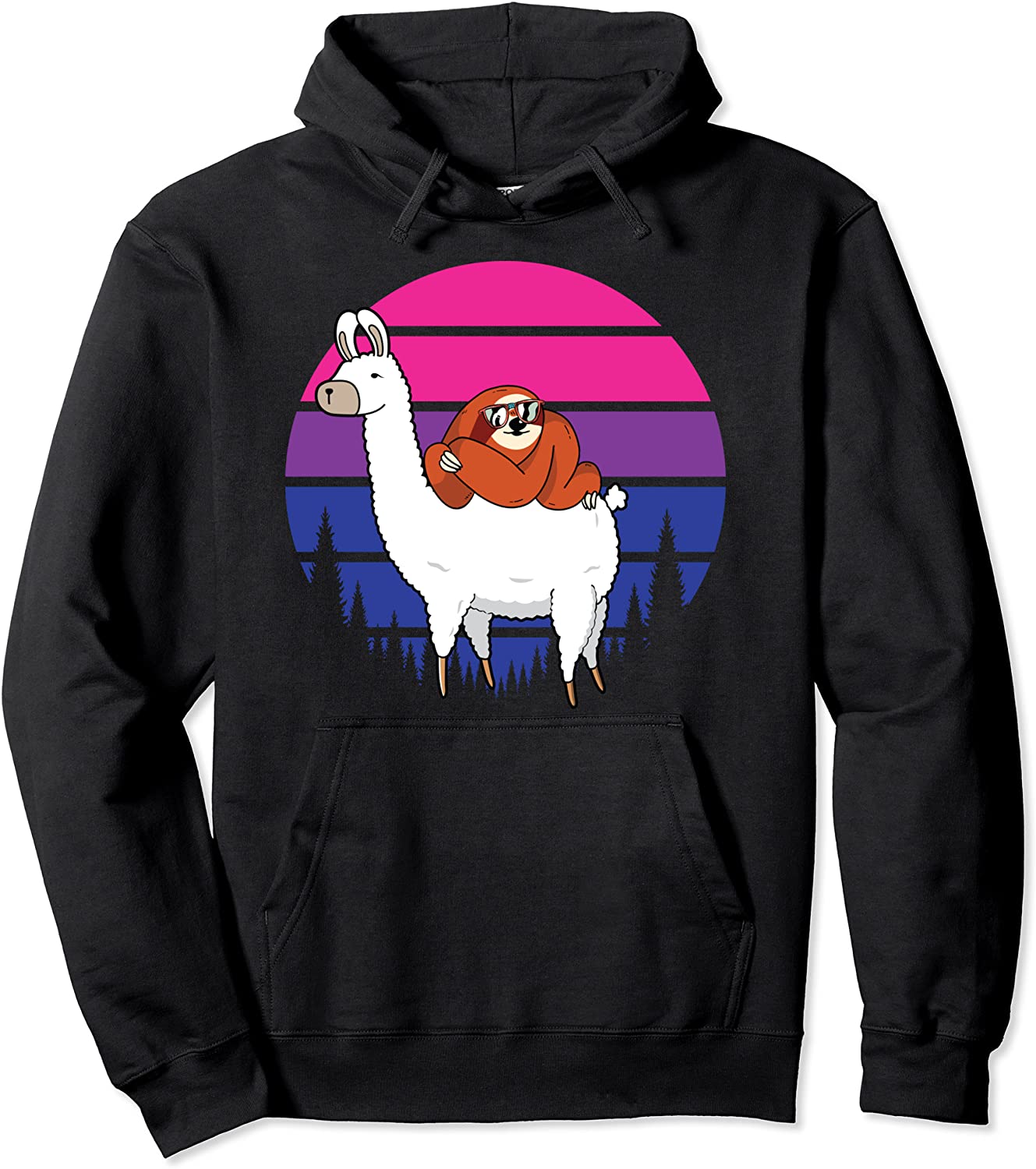 Sloth Riding Llama LGBT-Q Retro Bi-sexual Pride Flag Ally Pullover Hoodie