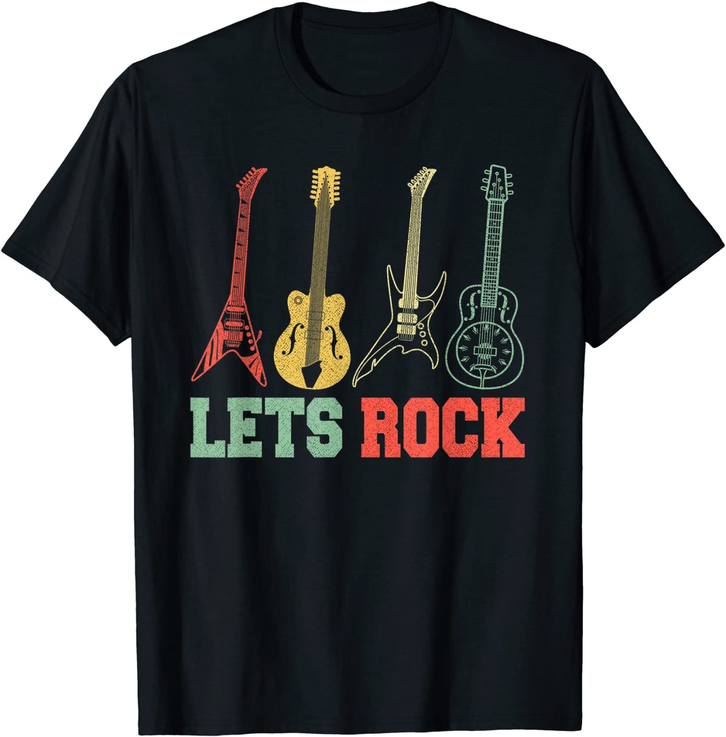 Lets Rock Rock n Roll Guitar Retro Gift T-Shirt