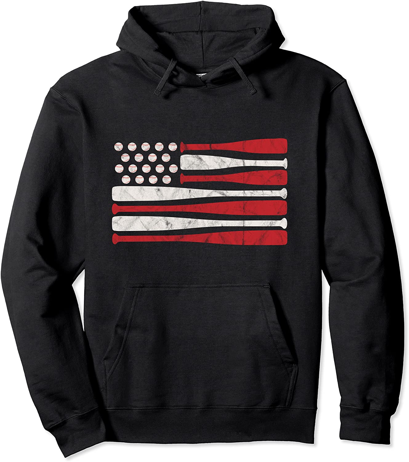 American Flag Vintage Baseball Flag Bat Strips Ball Stars Pullover Hoodie
