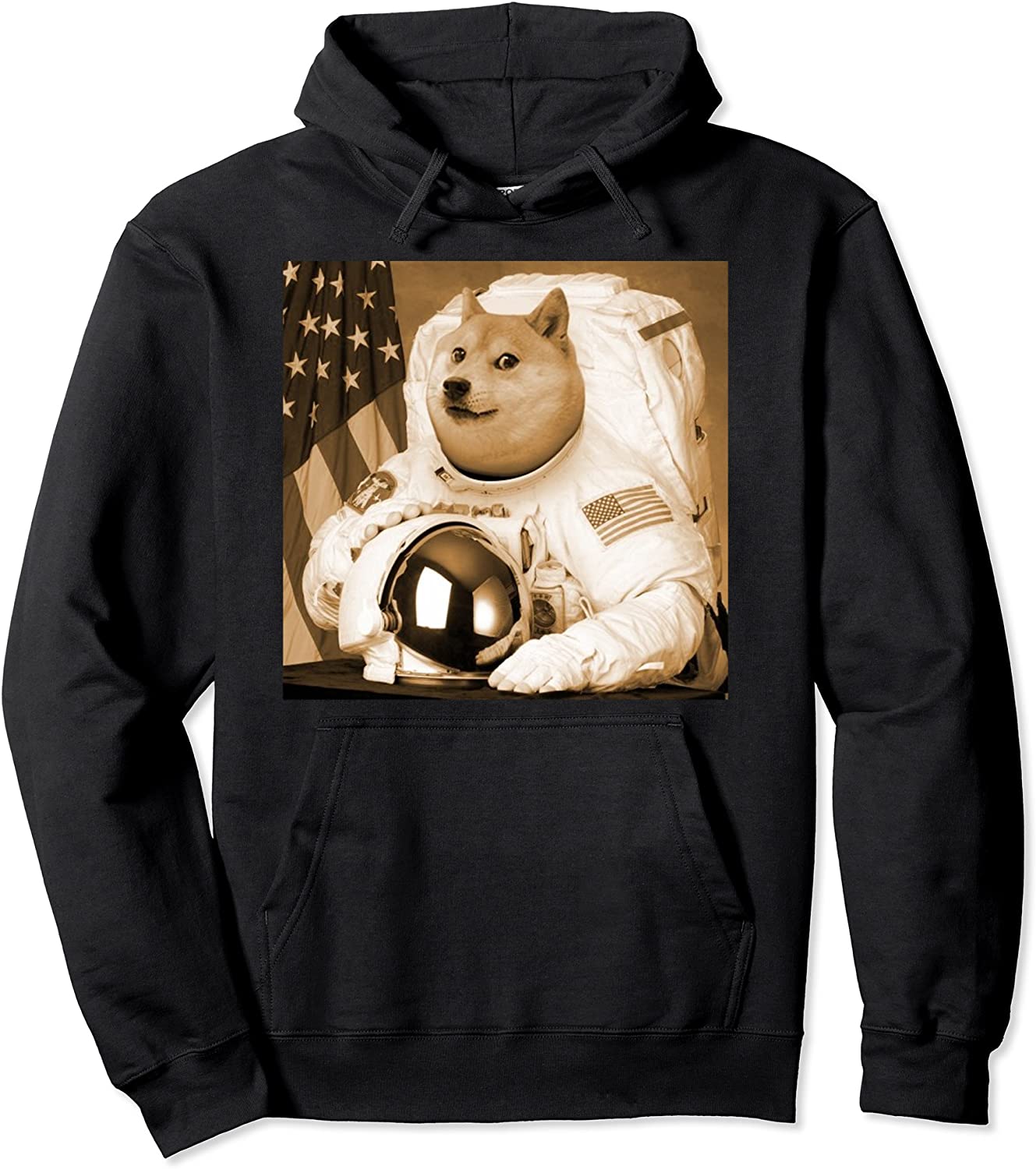 Mens Dogecoin Hoodie Moon Astronaut Meme Crypto Doggy