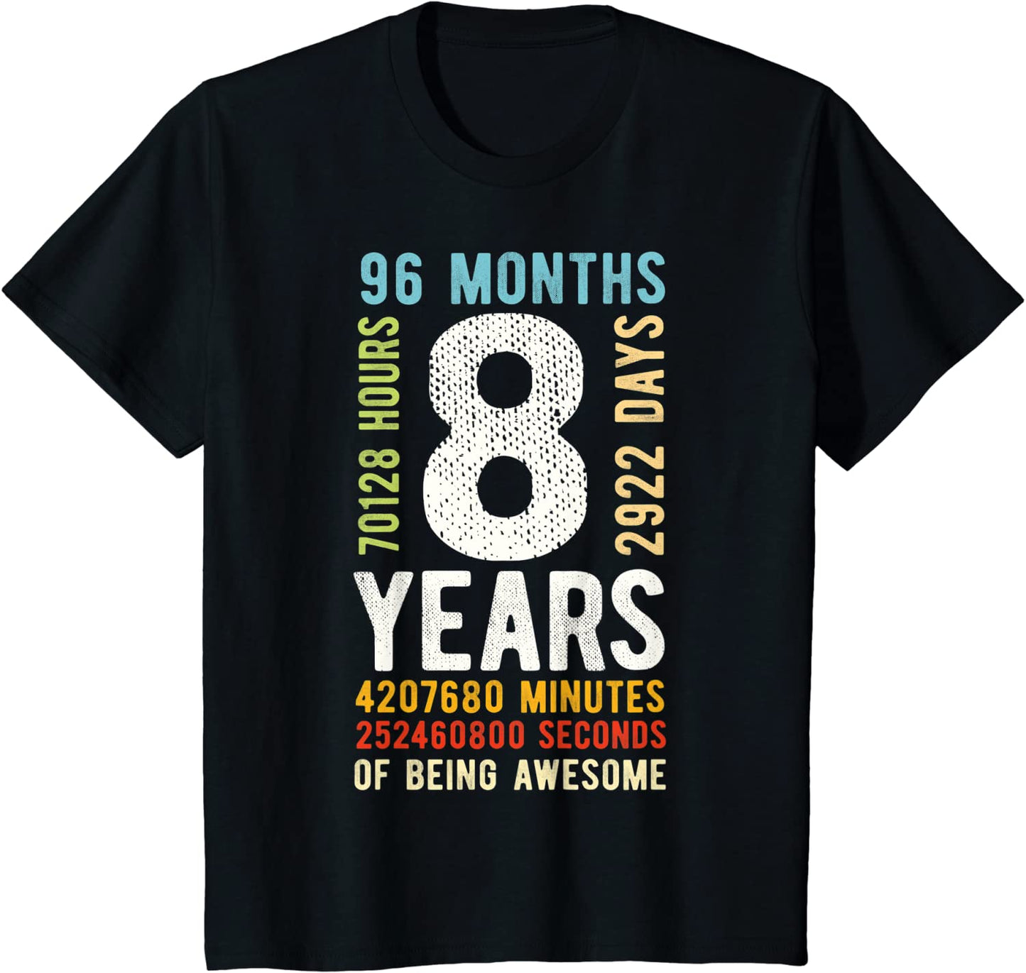 Kids 8th Birthday 8 Years Old Vintage Retro 96 Months T-Shirt