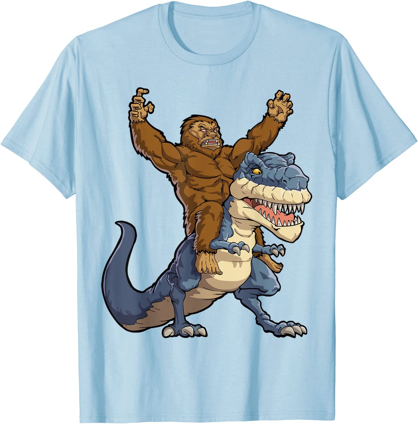 Bigfoot Riding Dinosaur T Rex Funny Sasquatch Men Boys Kids T-Shirt