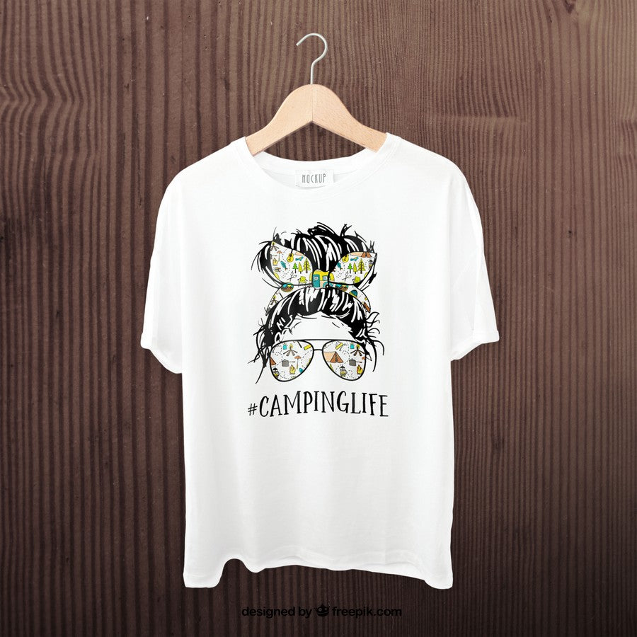 Camping Life Mom - Messy Bun Mom Camping Life T-Shirt