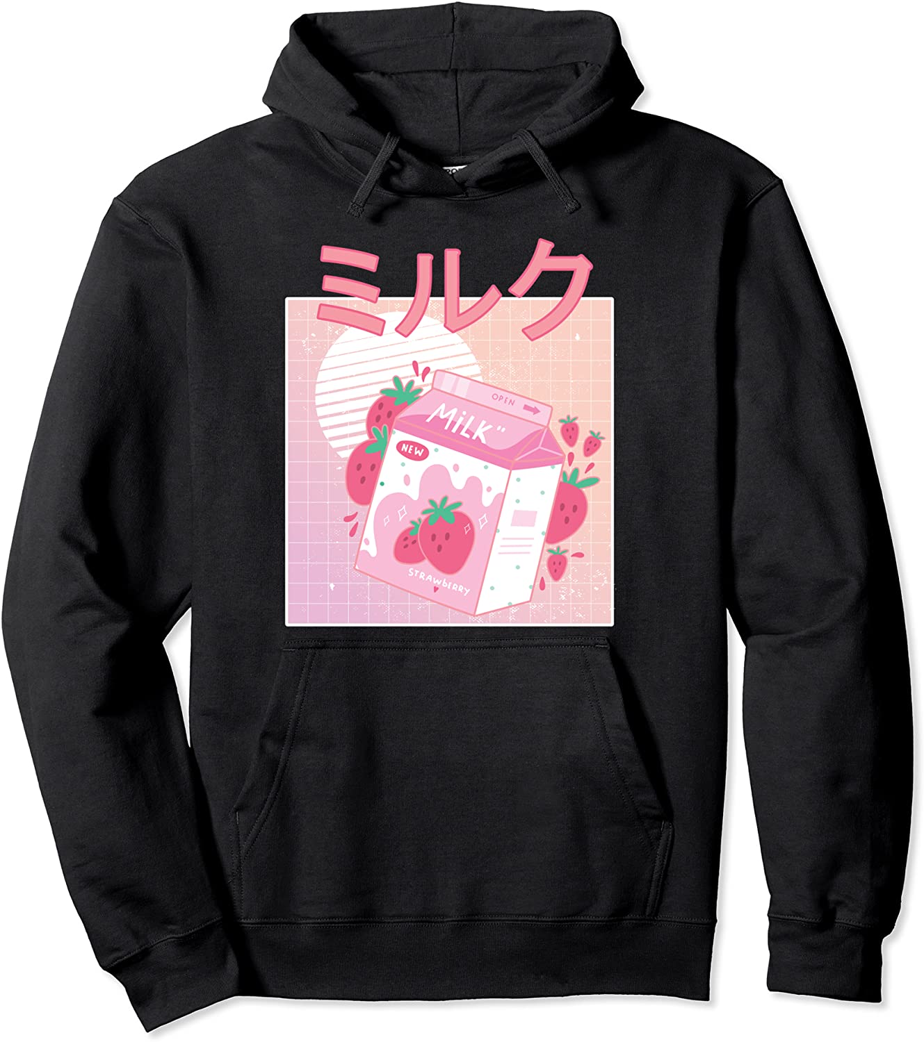 Funny Retro 90s Japanese Kawaii Strawberry Milk Shake Carton Pullover Hoodie