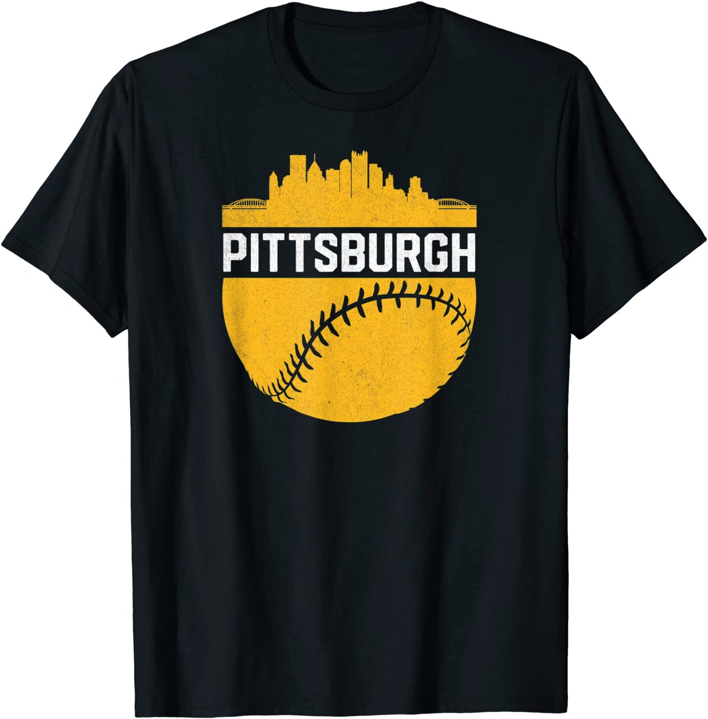 Vintage Downtown Pittsburgh PA Skyline Baseball T-Shirt