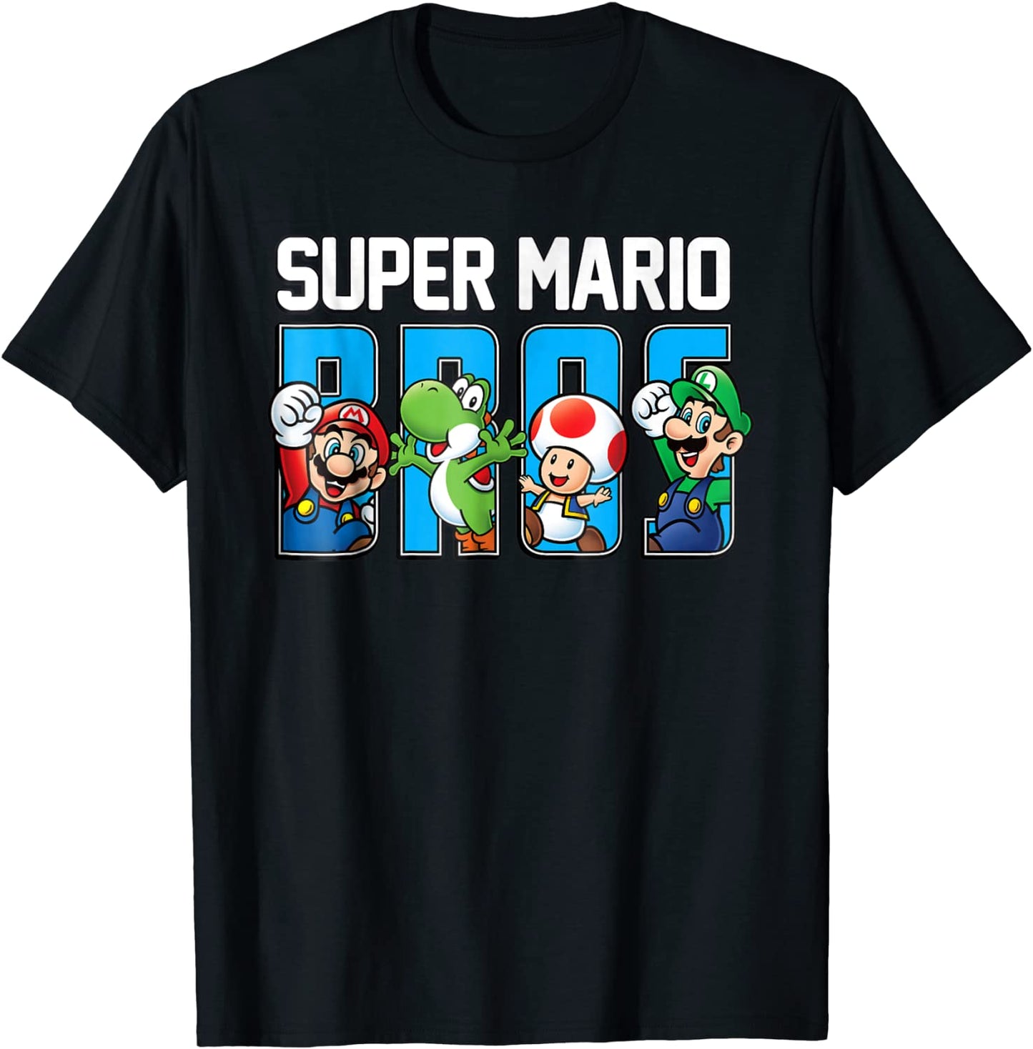 Super Mario Bros Characters Letter Fill Graphic T-Shirt