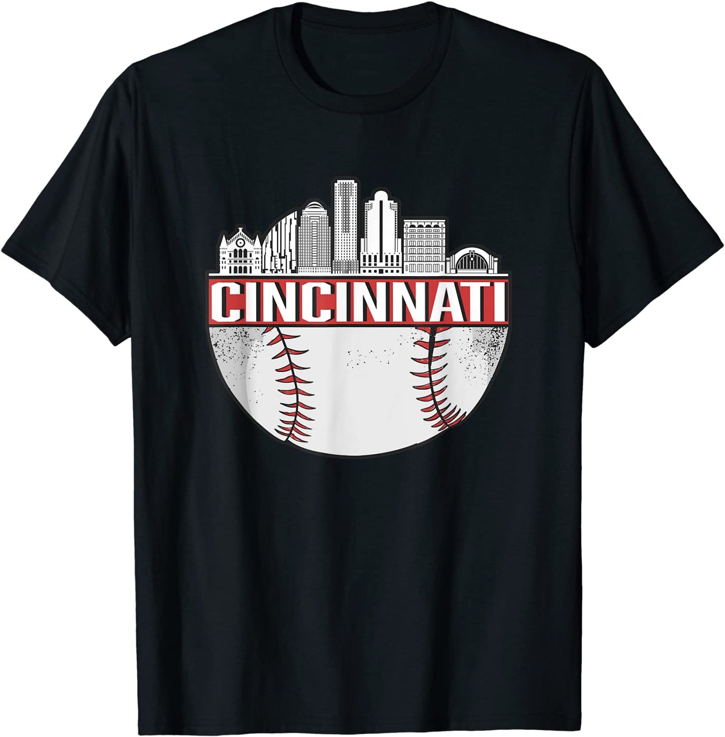 Vintage Cincinnati Baseball Skyline Cityscape Retro Baseball T-Shirt