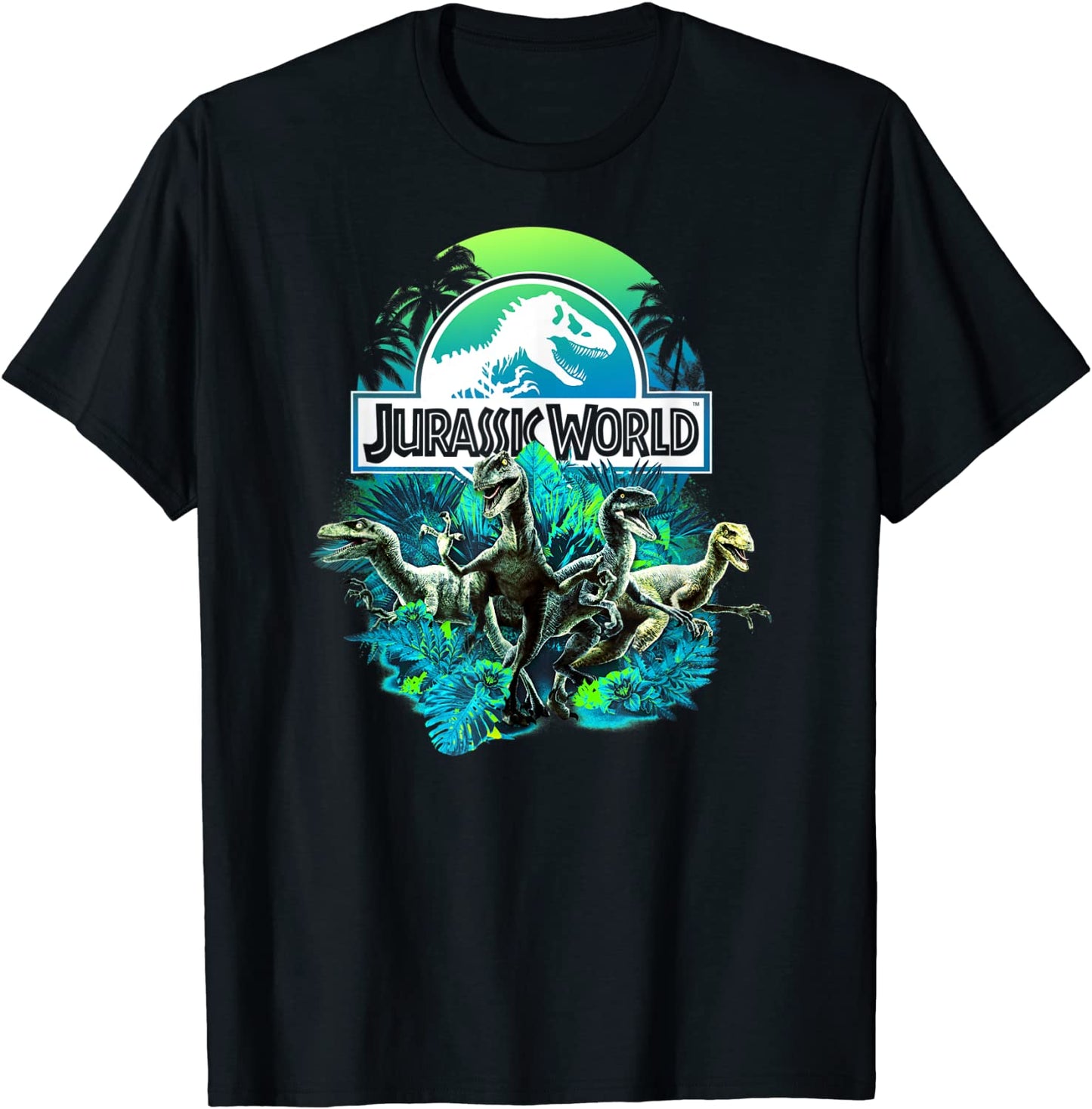 Jurassic World Blue Green Jungle Velociraptor Attack T-Shirt