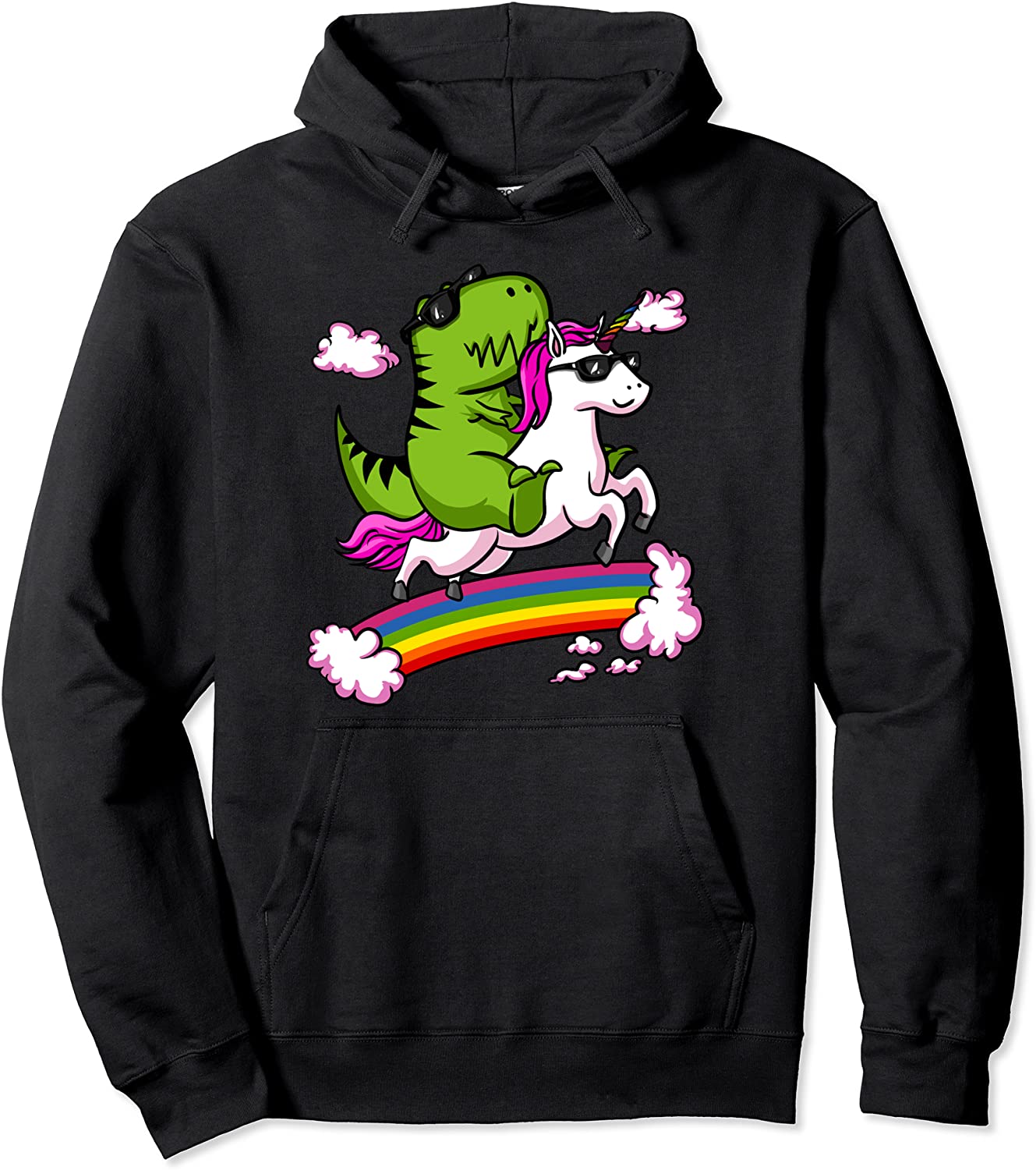 T-Rex Dinosaur Riding Unicorn Funny Rainbow Pullover Hoodie