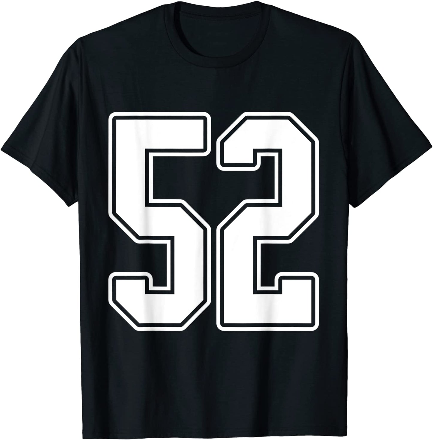 52 White Outline Number 52 Sports Fan Jersey Style T-Shirt