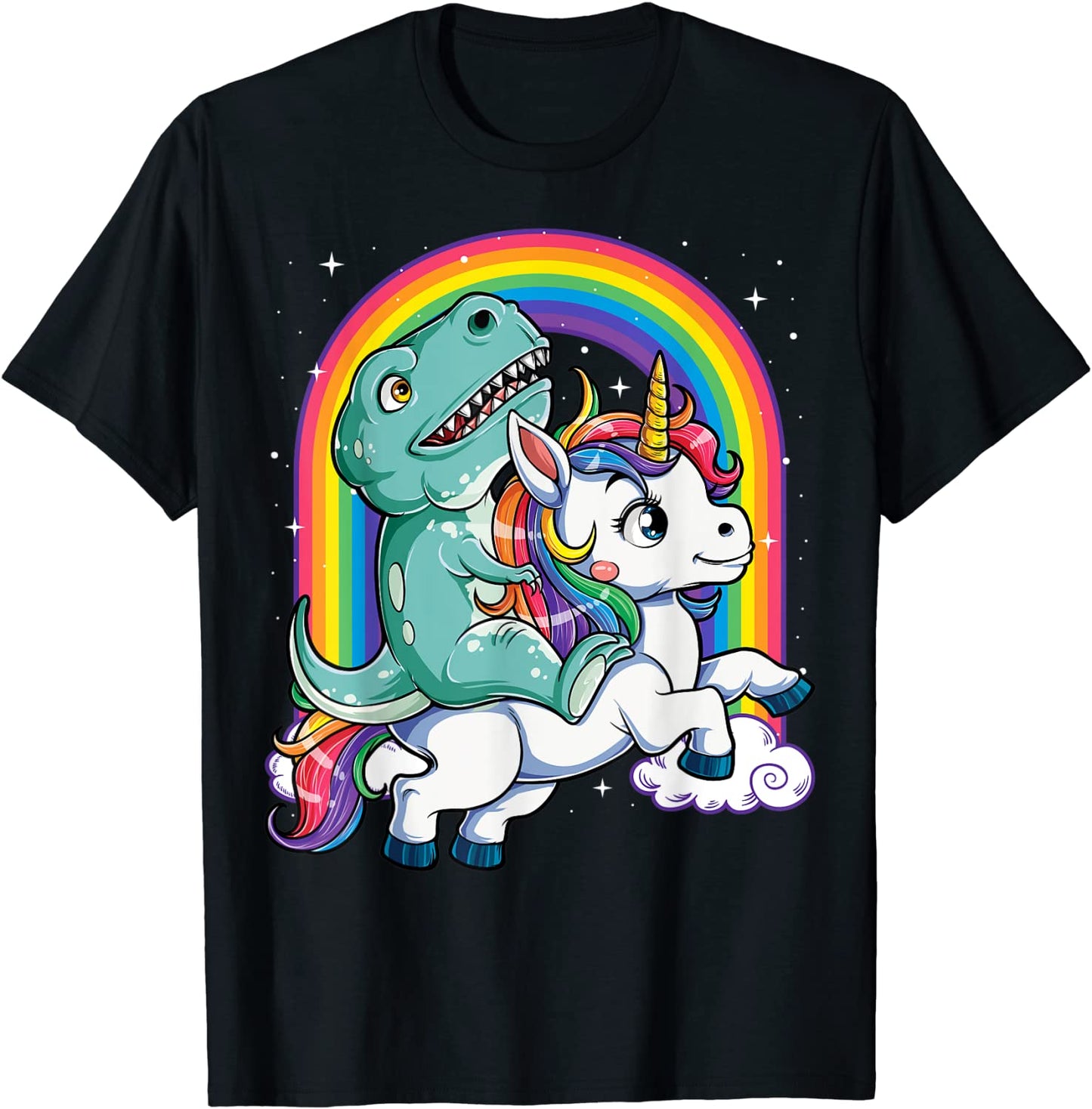 Dinosaur Riding Unicorn T Shirt Kids Men Rainbow Gifts T rex