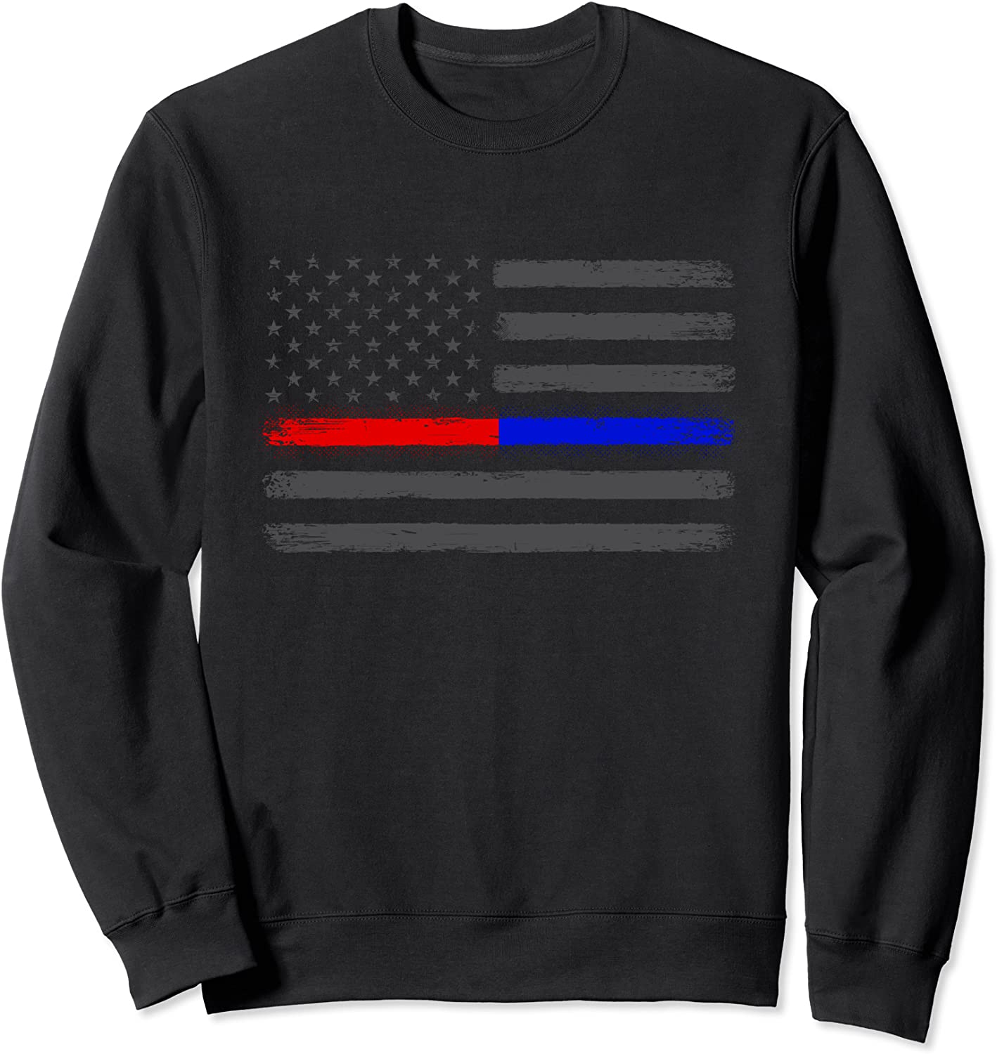 Thin Red Blue Line Flag Support Firefighter Police Patriotic Sweatshirt