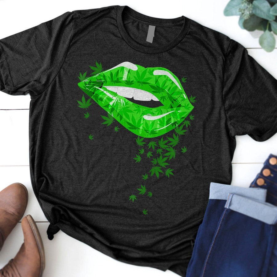 Funny Sexy Lips Cannabis Marijuana Weed Gift For Men Women T-Shirt