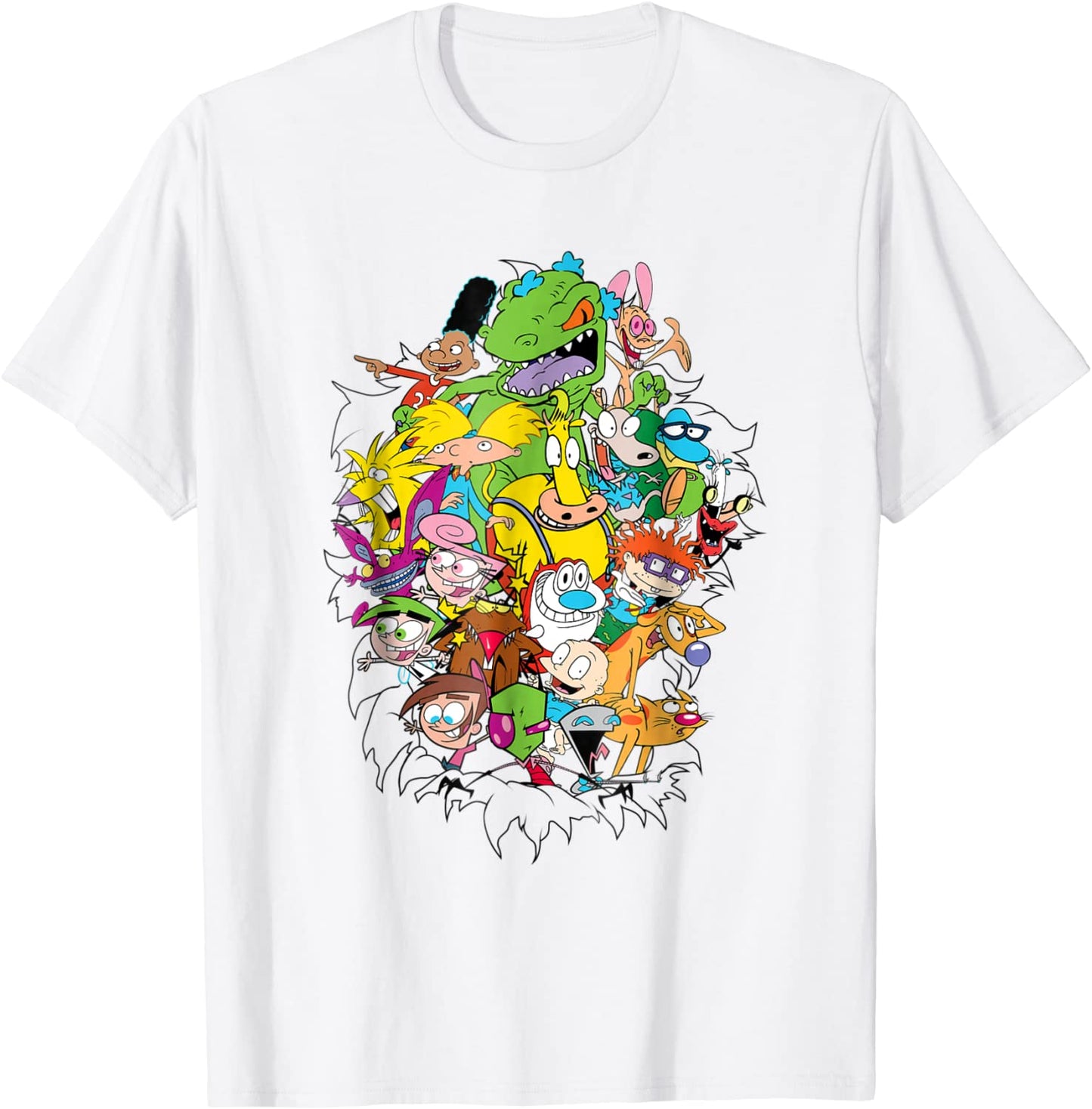 Nickelodeon Classic Characters Bursting Through Graphic Tee