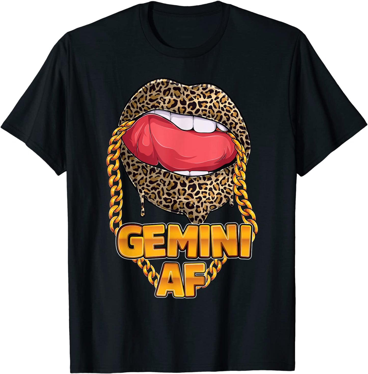 Gemini Af Girl Juicy Lips leopard Astrology Zodiac sign T-Shirt