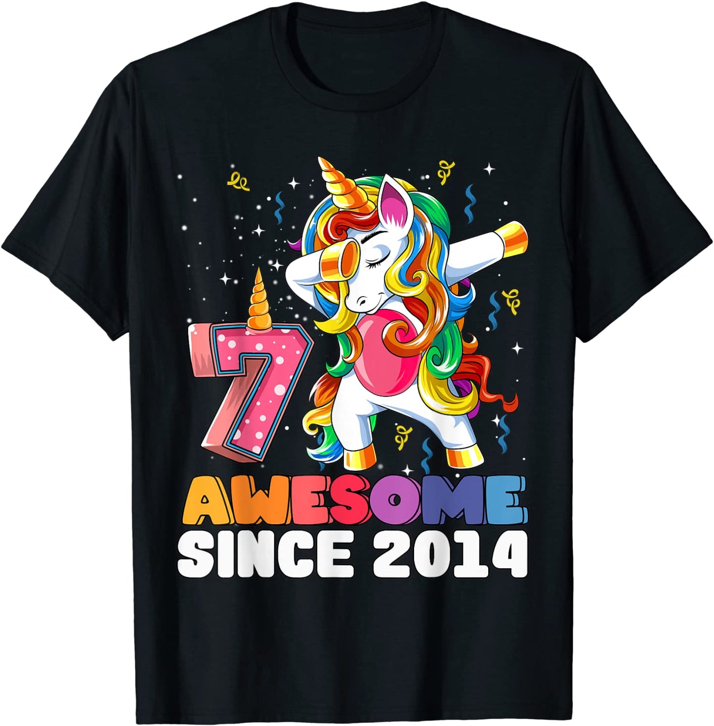 Awesome Dabbing Unicorn Birthday 7 year old Girl 7th B-day T-Shirt