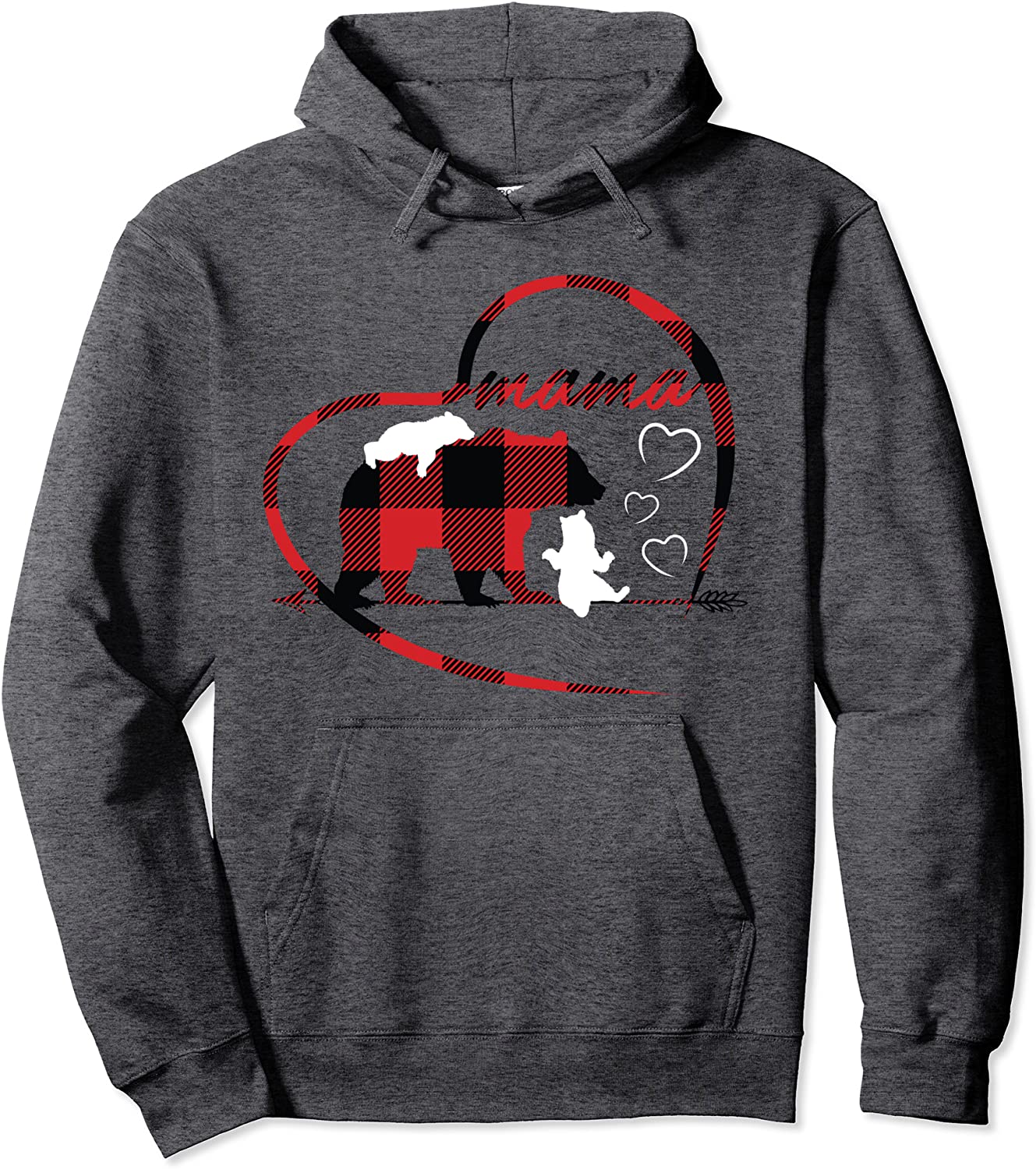 Mama Bear 2 Cubs Red Buffalo Plaid Heart Mother Mom Gifts Pullover Hoodie