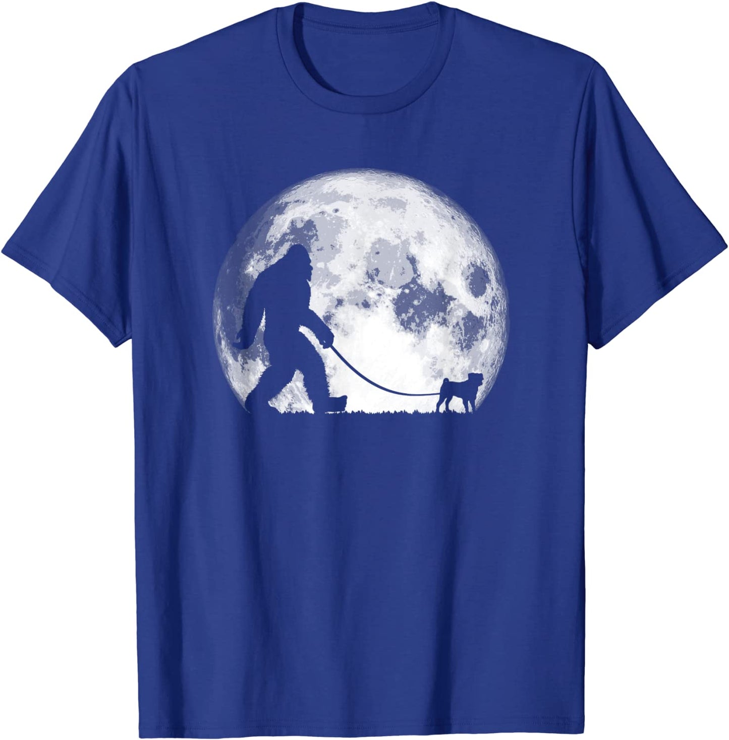 Bigfoot Pug Funny Night Time Dog Walking Graphic T-Shirt