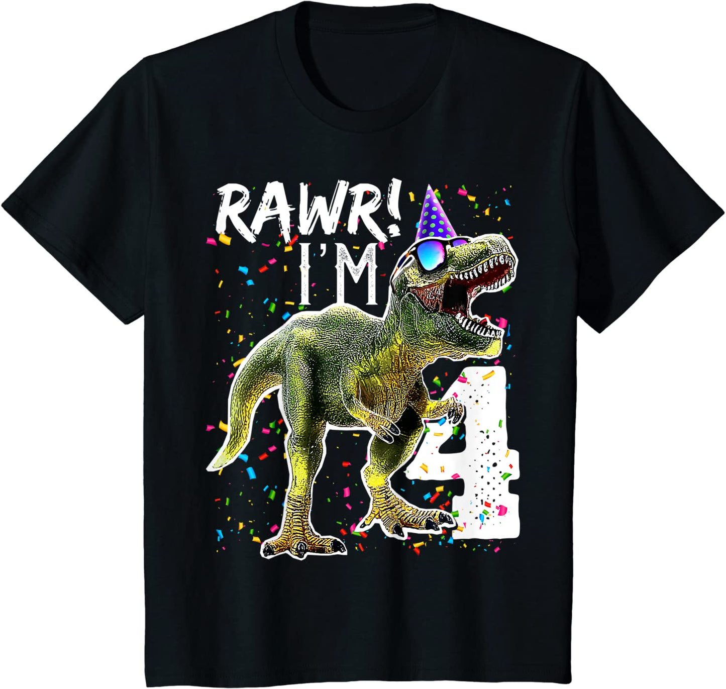 Kids Rawr Im 4 4th Birthday T Rex Dinosaur Party Gift for Boys T-Shirt
