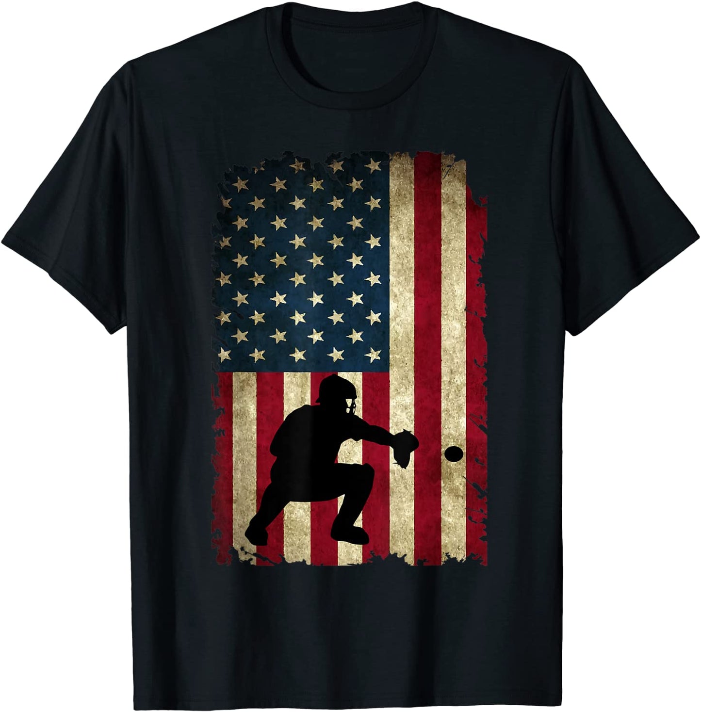 Baseball Catchers Gear Sports American Flag Little Leaguer T-Shirt