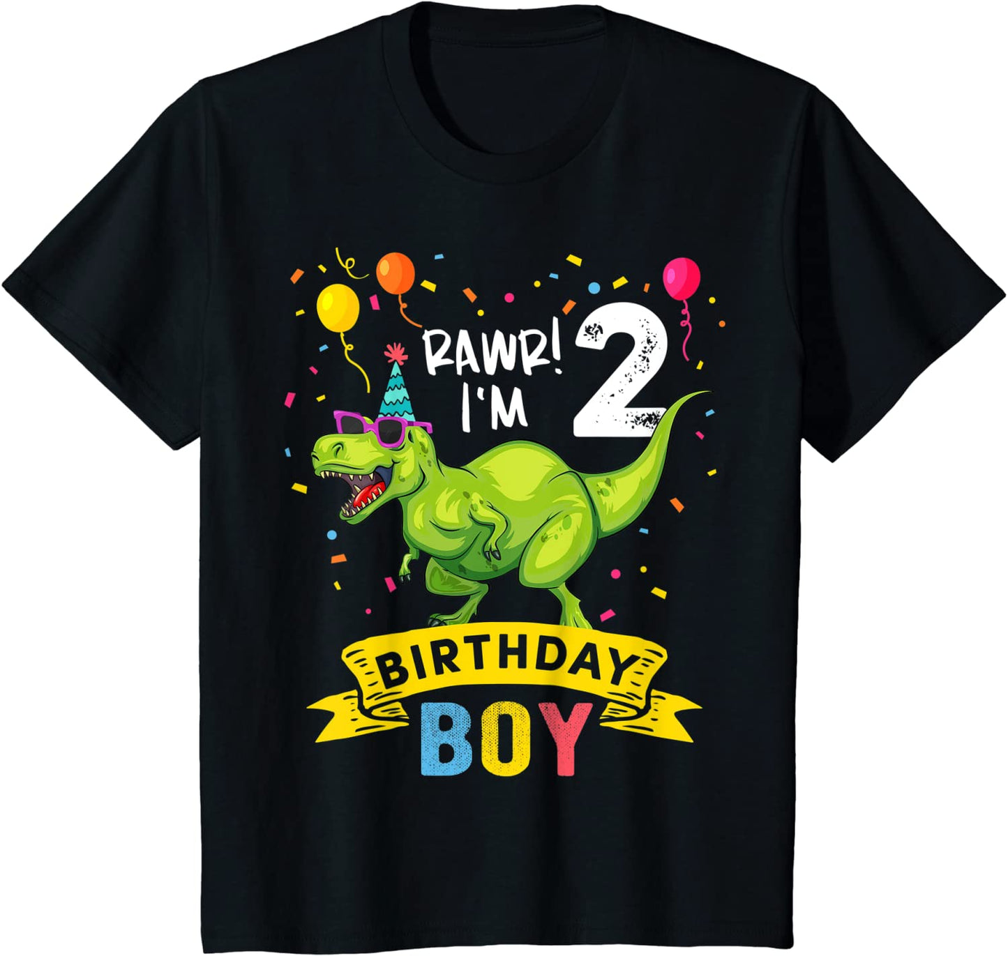 Kids 2 Year Old T Rex Dinosaur 2nd Birthday Boy T-Shirt