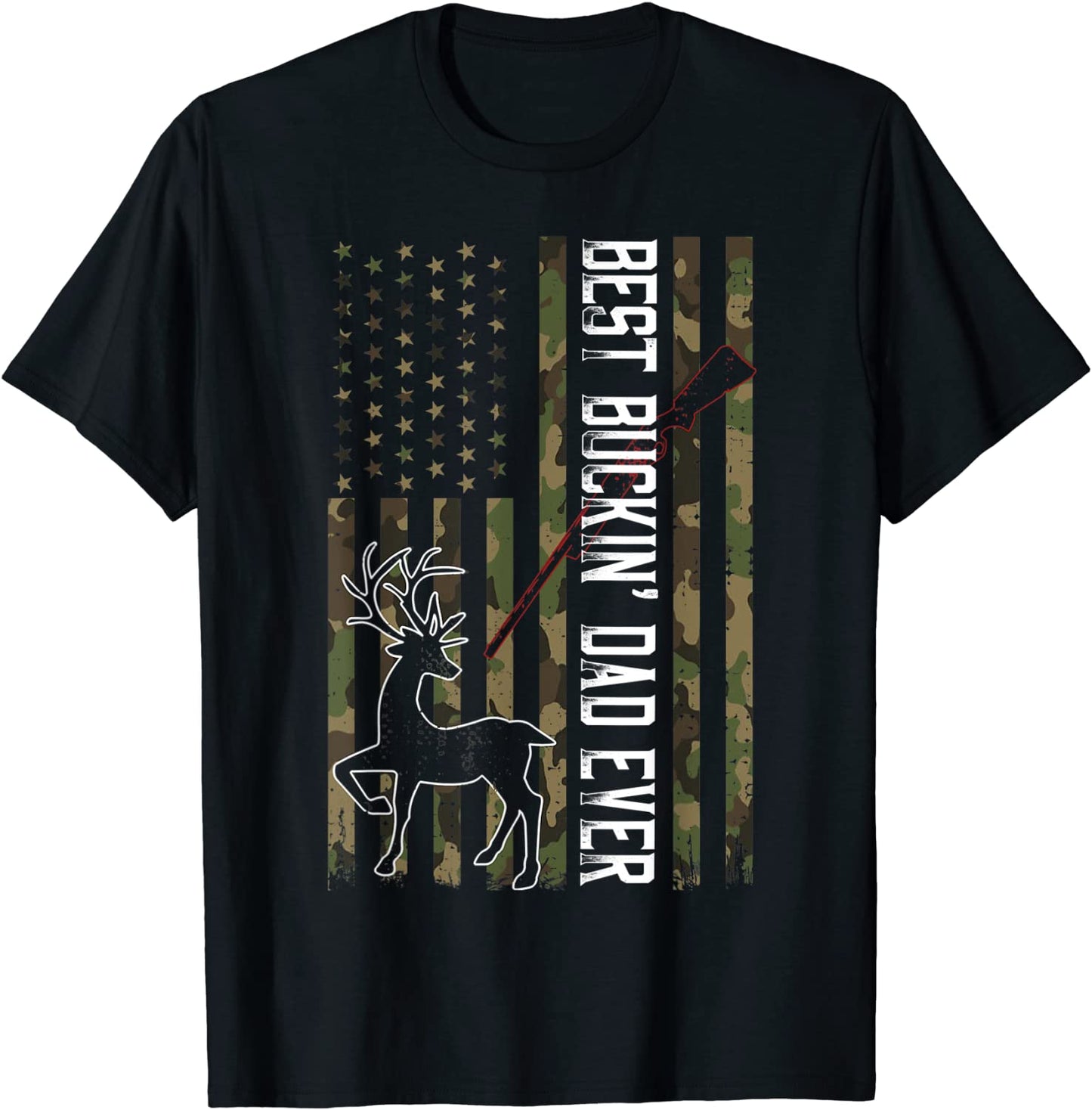 Mens Best Buckin Dad Ever Shirt Camo Deer Hunting Bucking T-Shirt