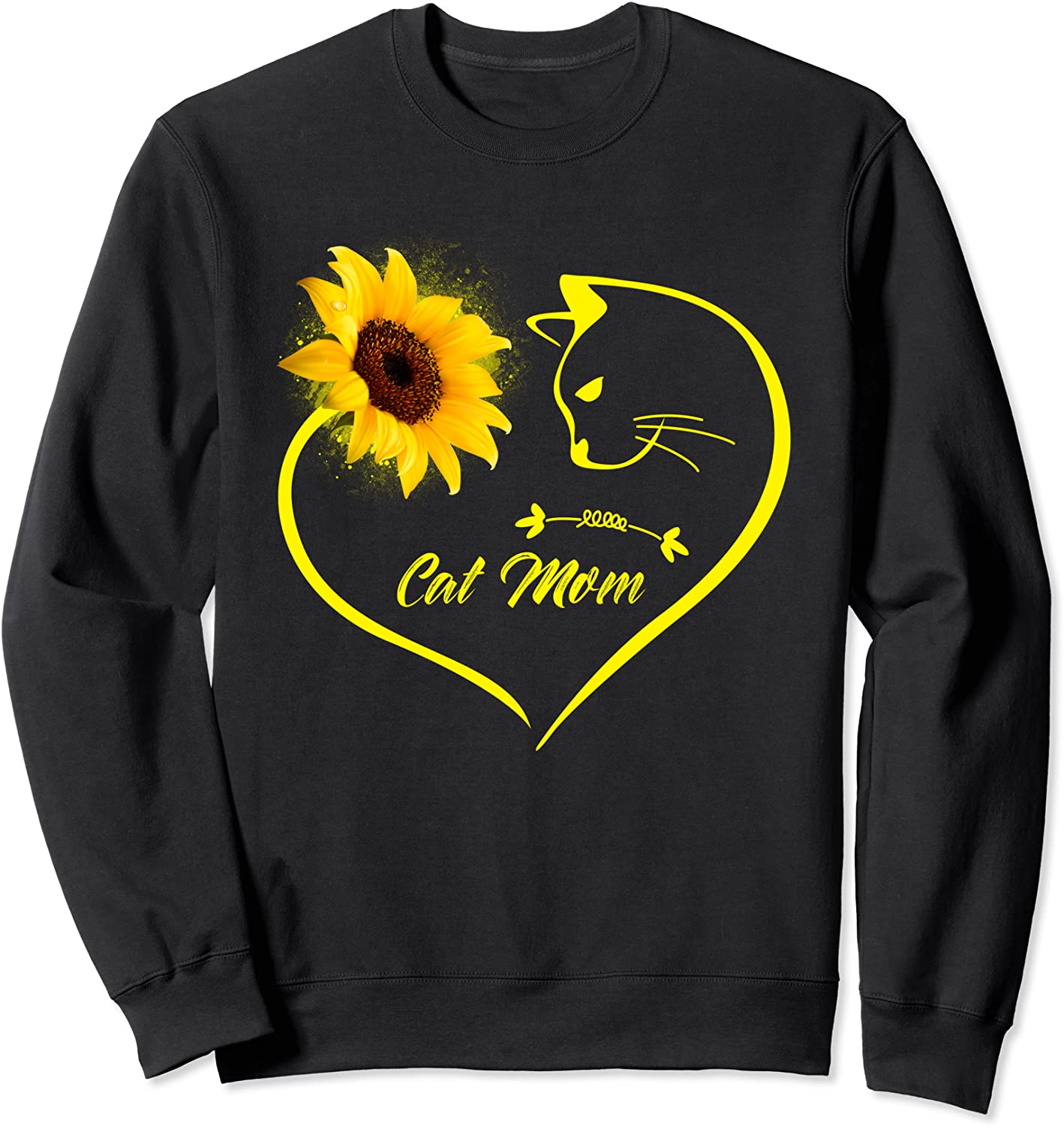 Cute Cat Mom Sunflower Heart Love Mothers Day Gift Cat Lover Sweatshirt