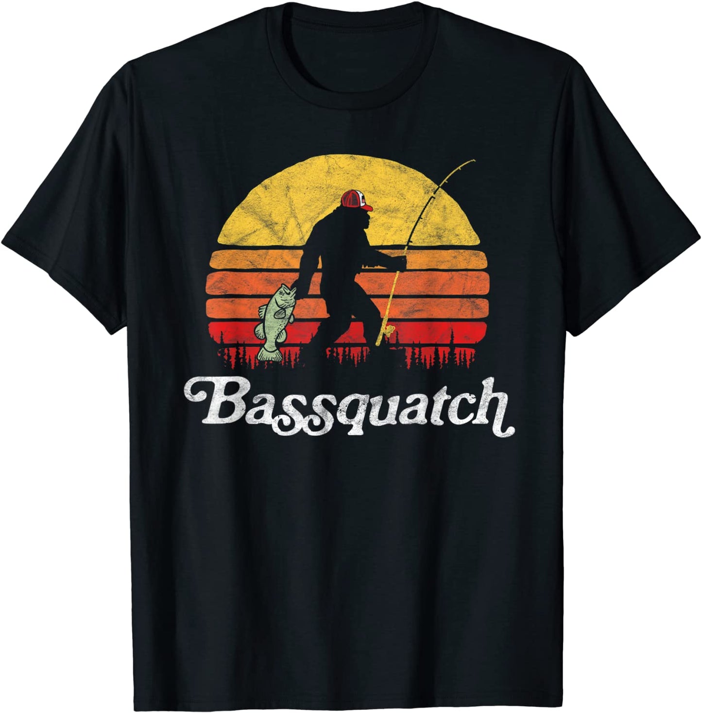 Bassquatch Funny Bigfoot Fishing Outdoor Retro T-Shirt