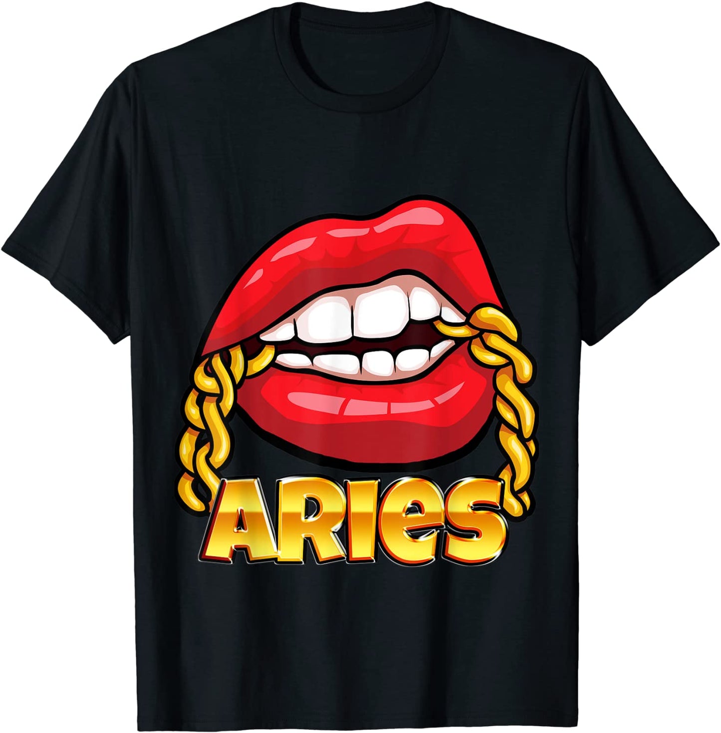 Juicy Lips Gold Chain Aries Zodiac Sign T-Shirt
