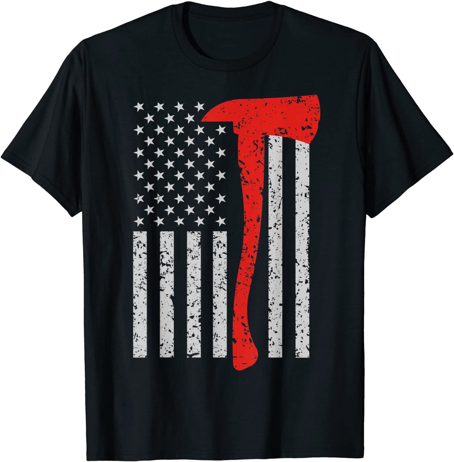 Firefighter American Flag Axe T Shirt Thin Red Line Patriot T-Shirt