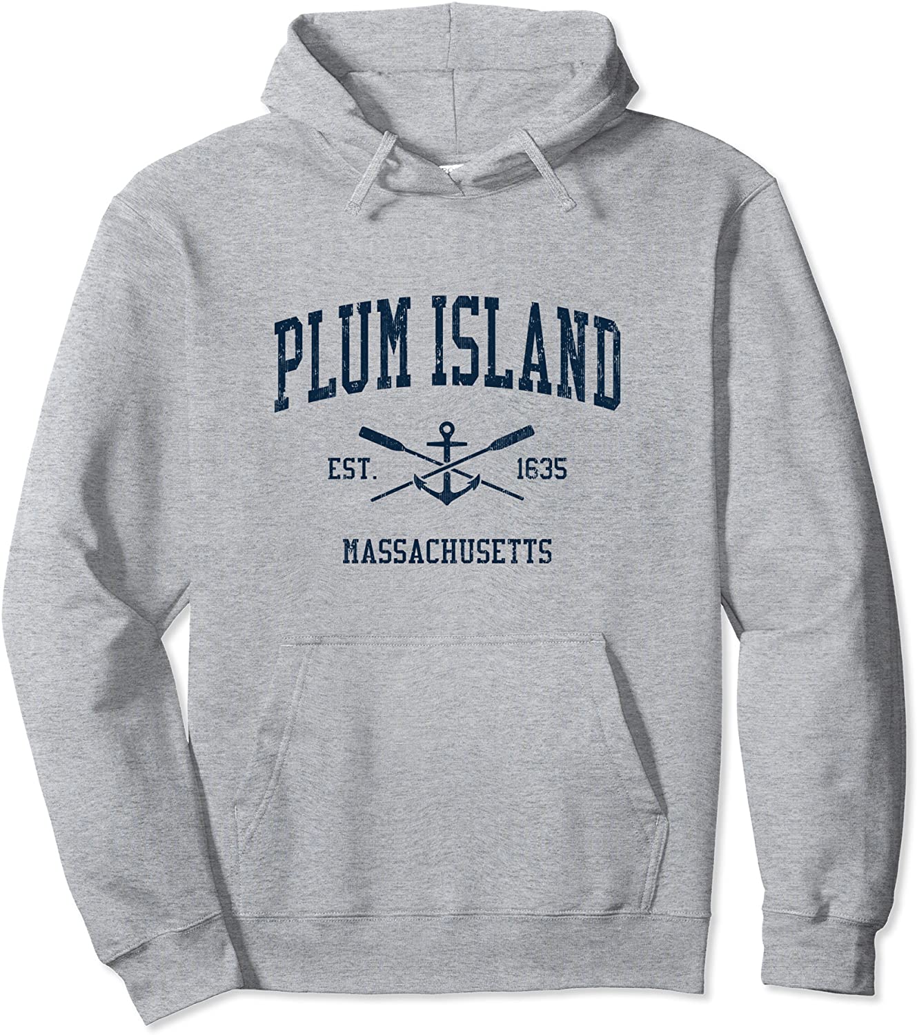 Plum Island MA Vintage Navy Crossed Oars Boat Anchor Pullover Hoodie