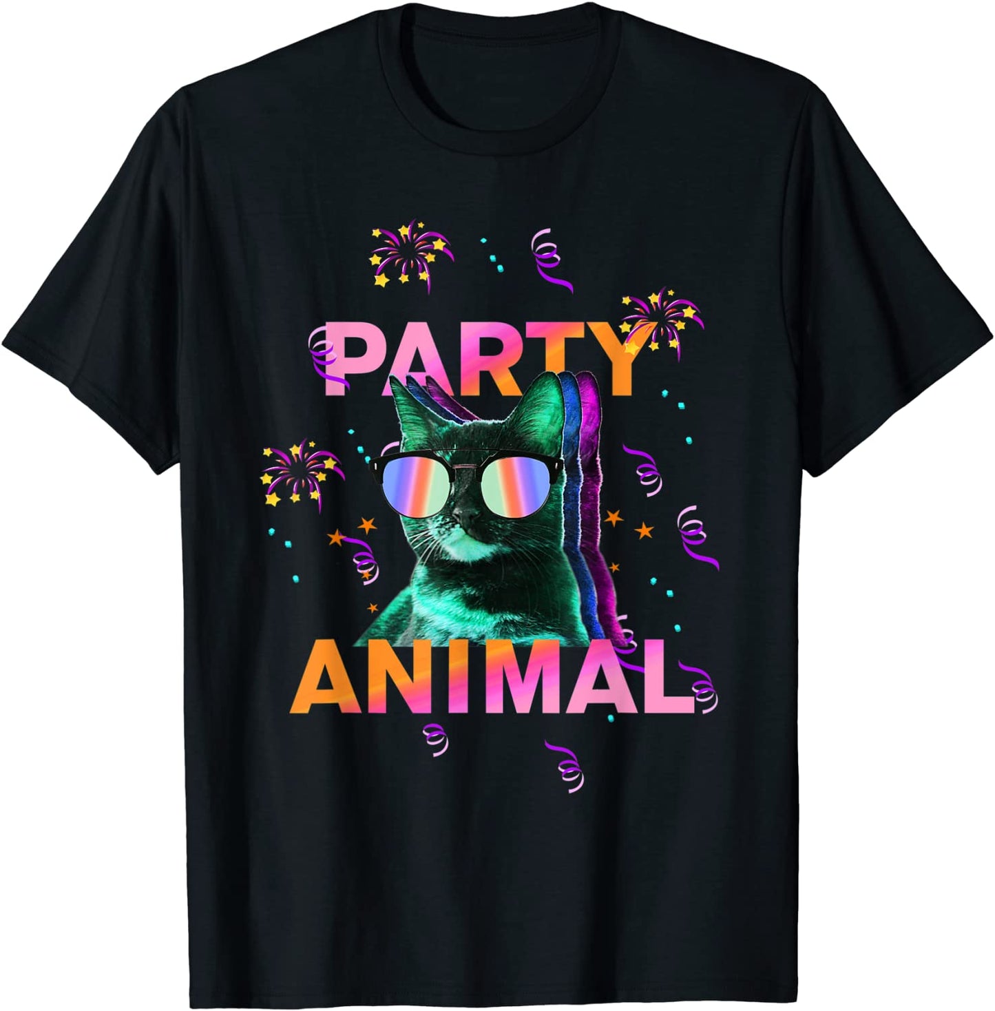 Party Cat Party Animal Colorful Graphic T-Shirt