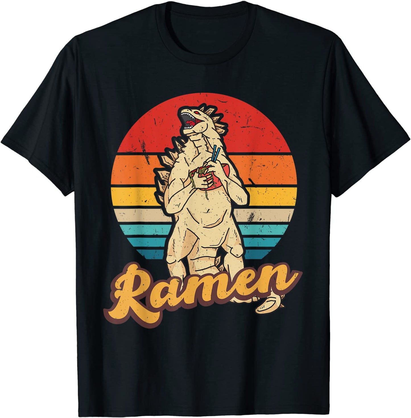 Vintage Kaiju Ramen Zilla Harajuku Street Anime Fashion T-Shirt