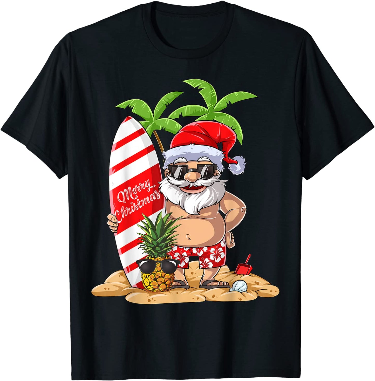 Christmas in July Santa Hawaiian Surfing T Shirt Summer Surf