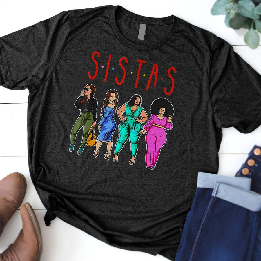 Sistas Cute Black Women Sista Sister Melanin Best Friends T-Shirt