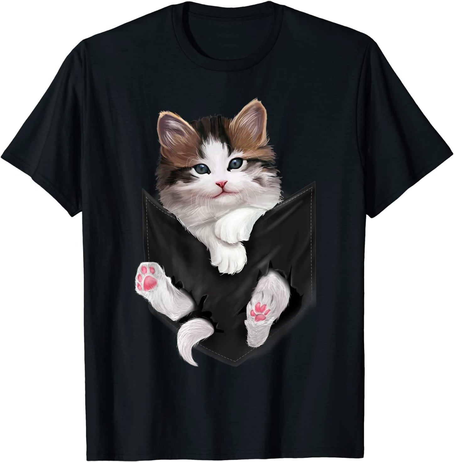 Cute White Kitty in Pocket T-Shirt Cats Tee Shirt Gifts