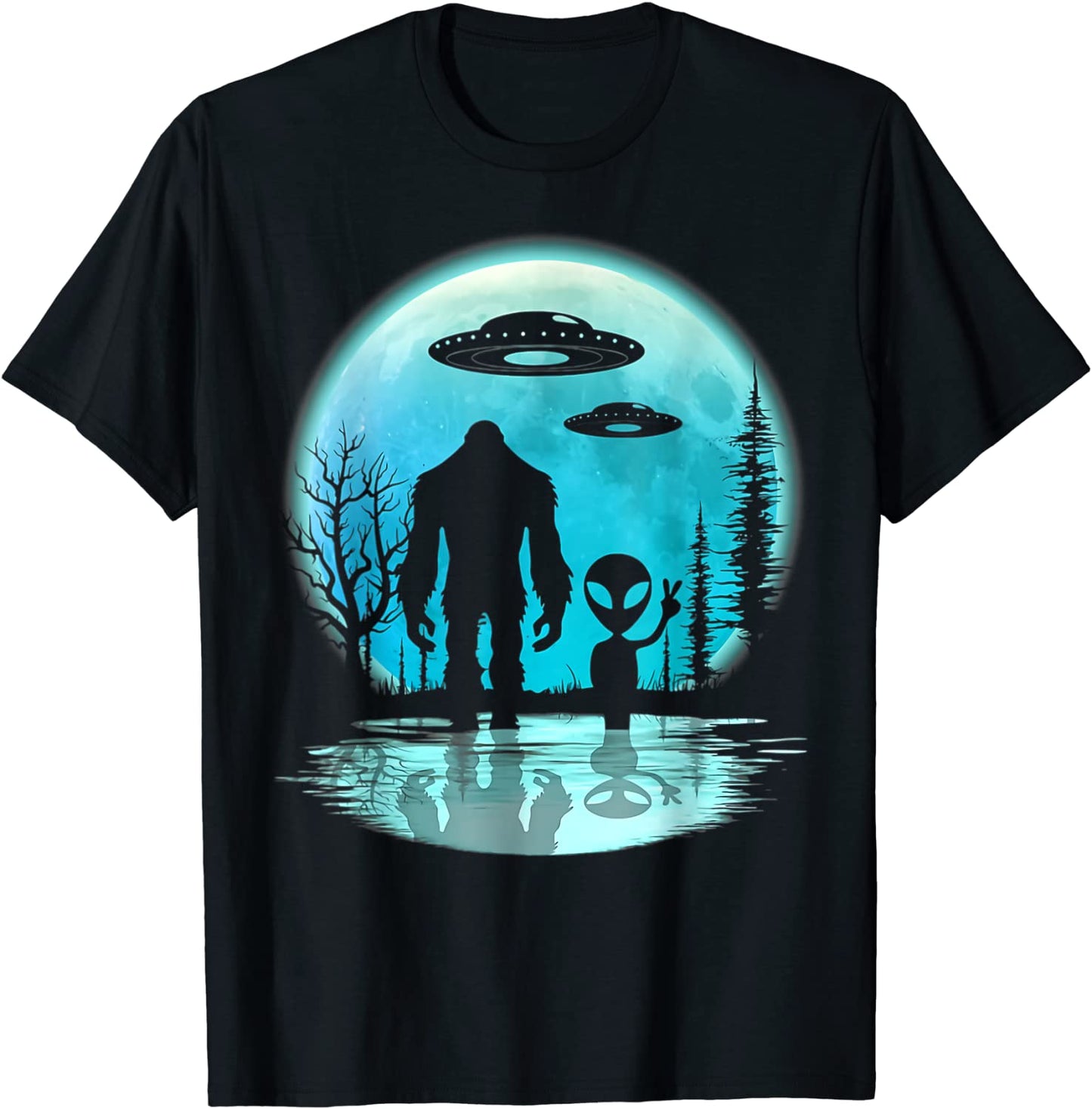 Alien And Bigfoot Moon T-Shirt