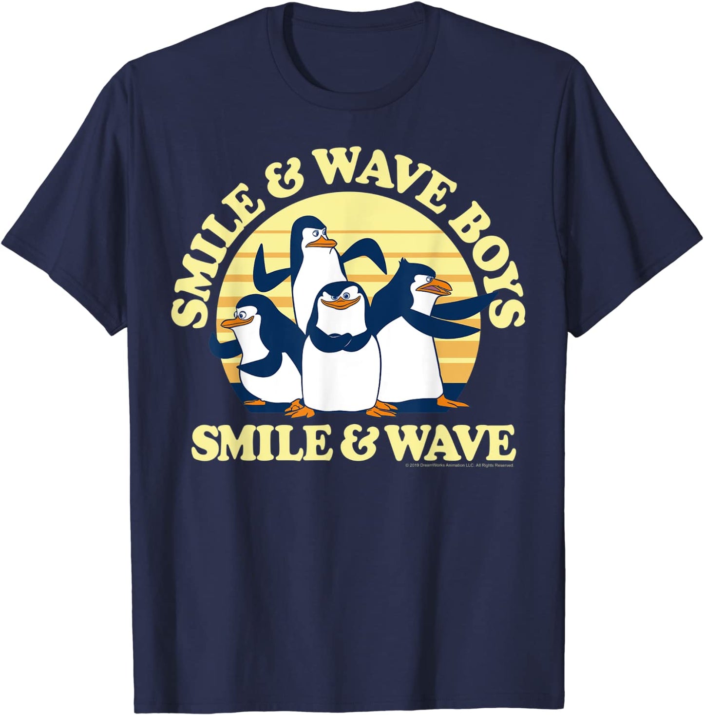 Madagascar Penguins Smile And Wave Sunset Text Poster T-Shirt