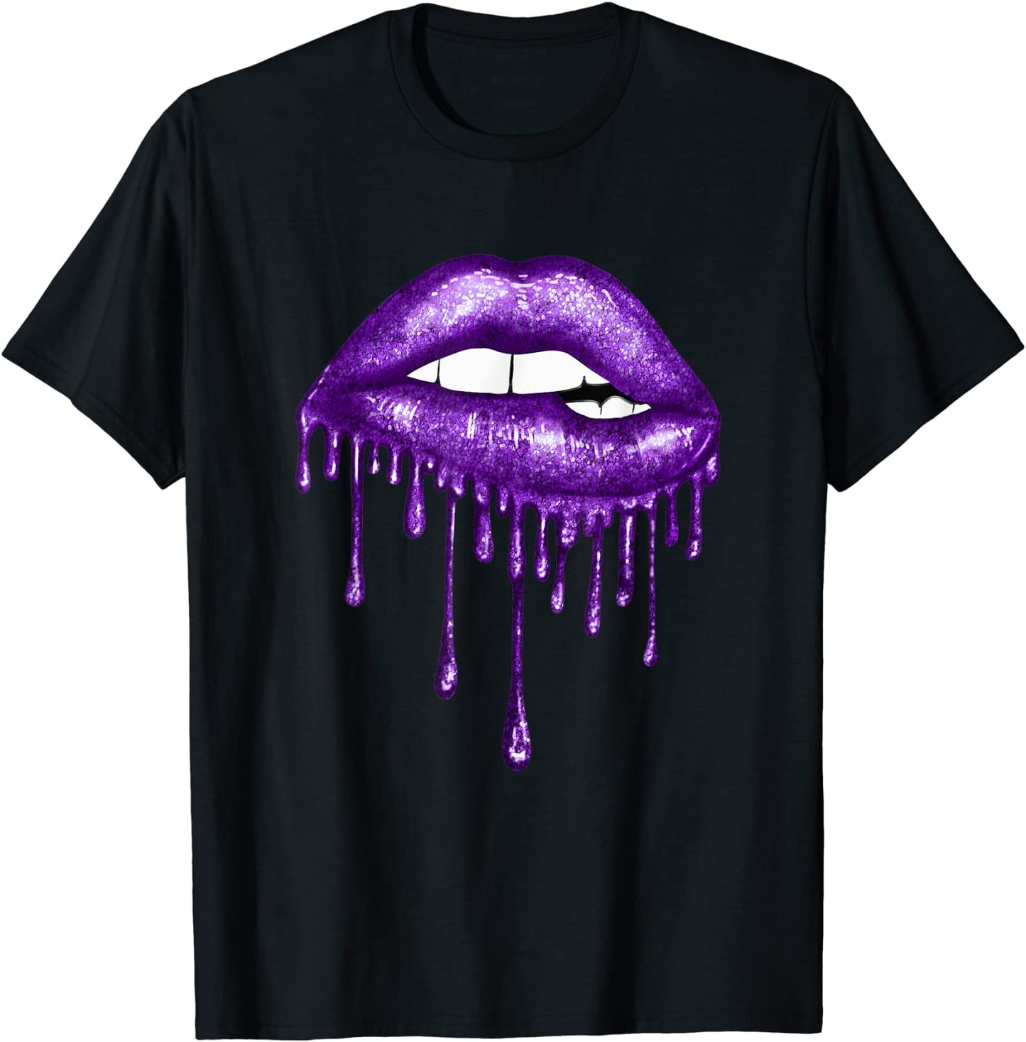 Purple Dripping Biting Lips Faux Lipstick Effect 80s Gift T-Shirt