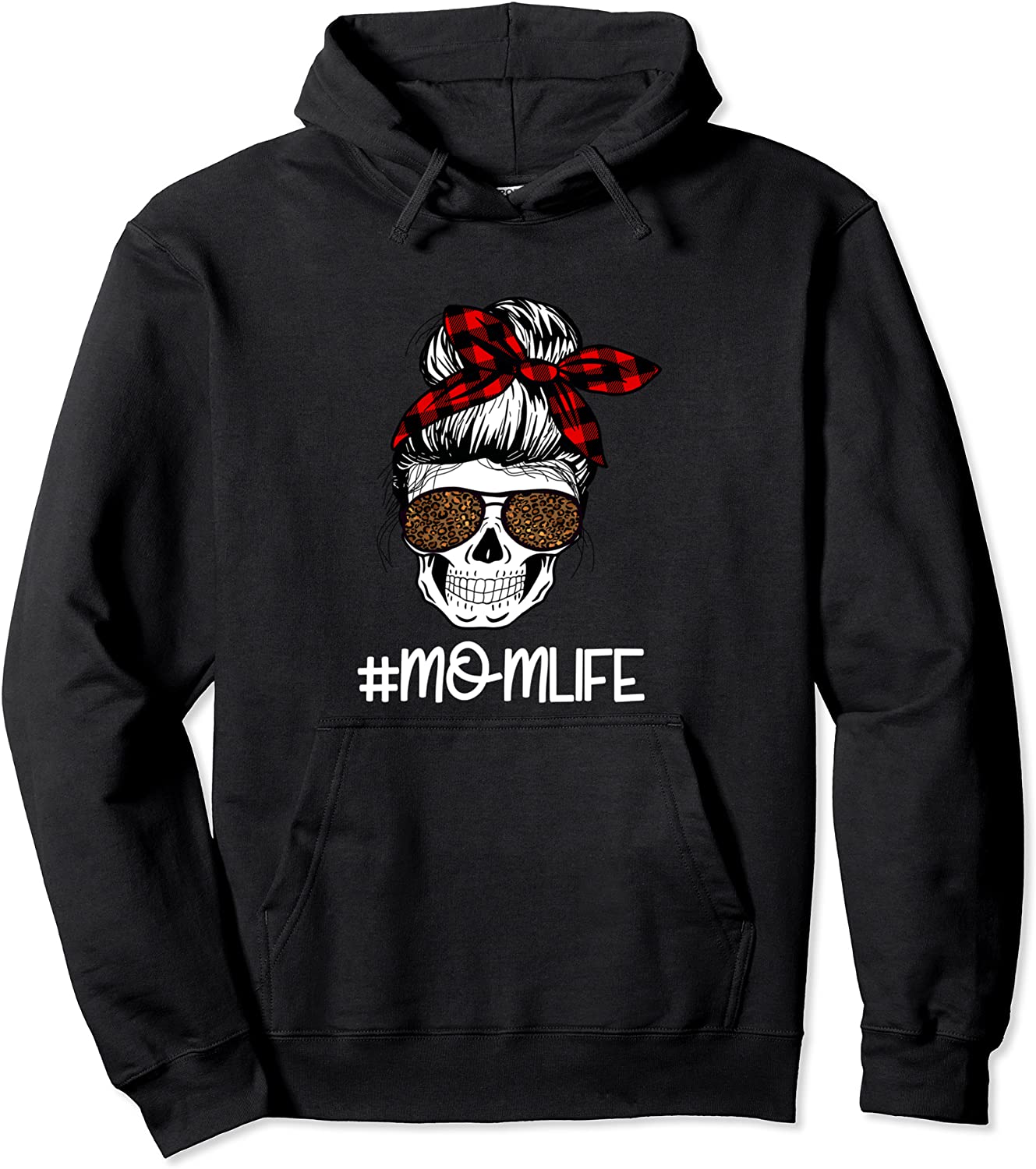 Momlife Mom Life Mama Skull Plaid Leopard Sunglasses Design Pullover Hoodie