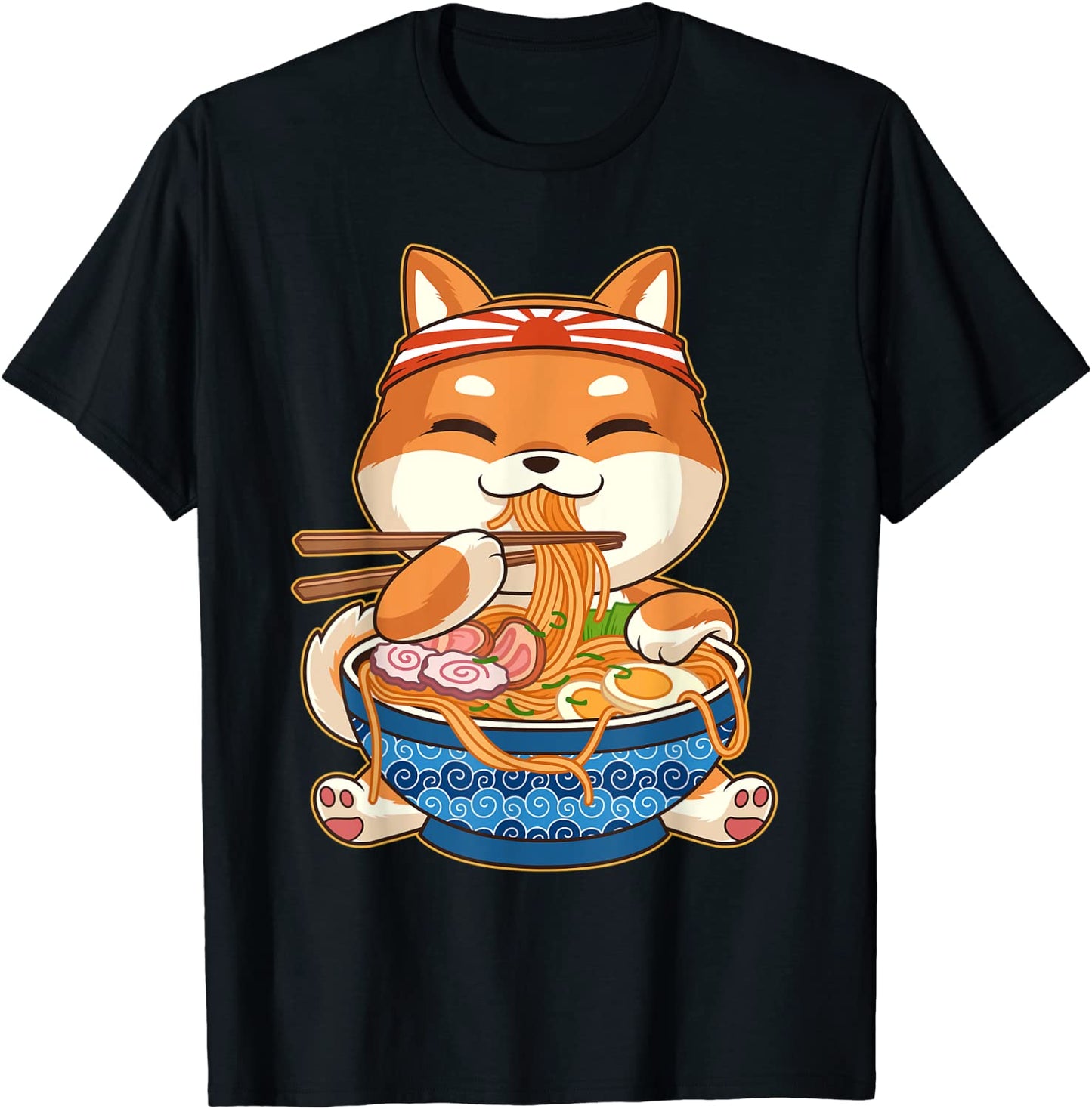 Kawaii Cute Anime Shiba Inu Dog Otaku Japanese Ramen Noodles T-Shirt